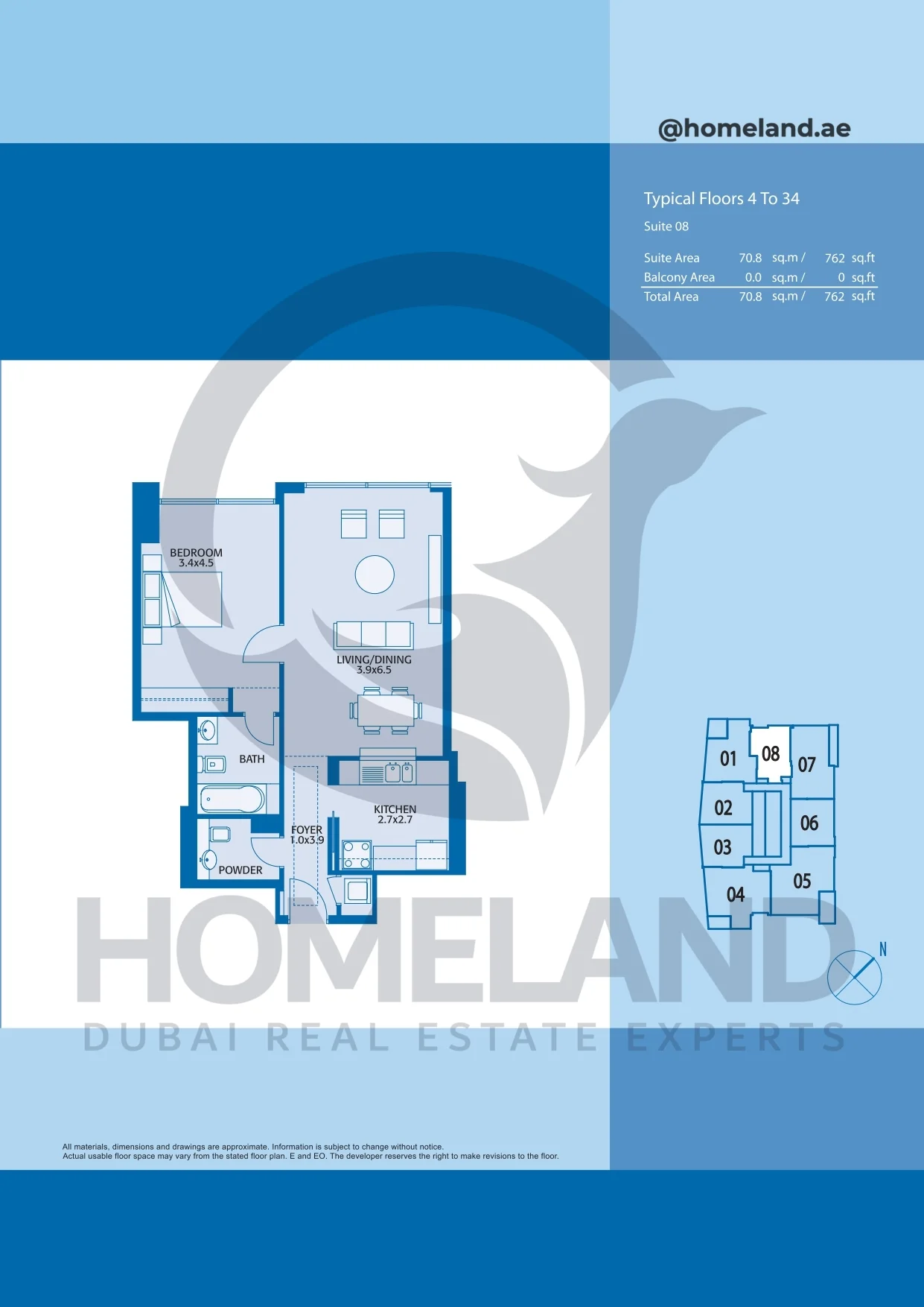 Marina Quays, Typical Floors, 1BR, Level 4 to 34, Suite 08, 762 SQFT