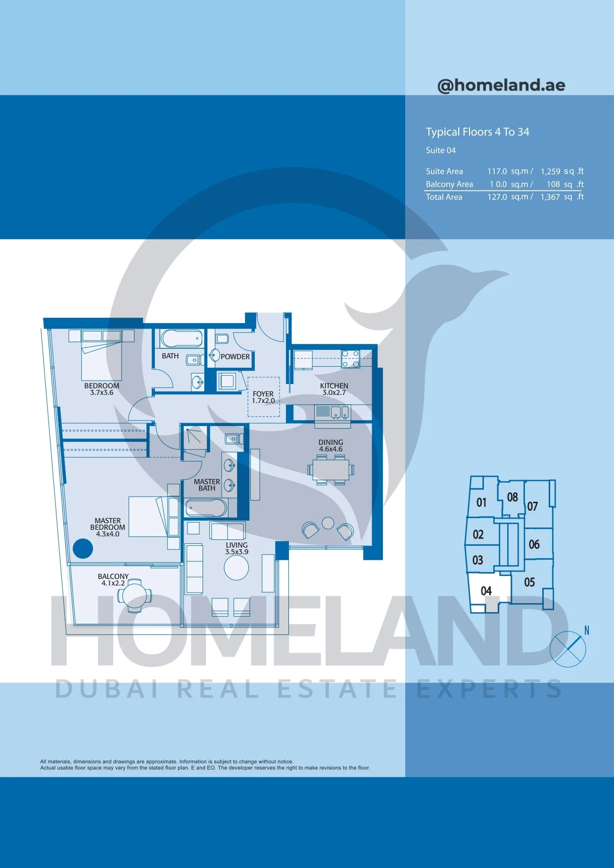Marina Quays, Typical Floors, 2BR, Level 4 to 34, Suite 04, 1367 SQFT