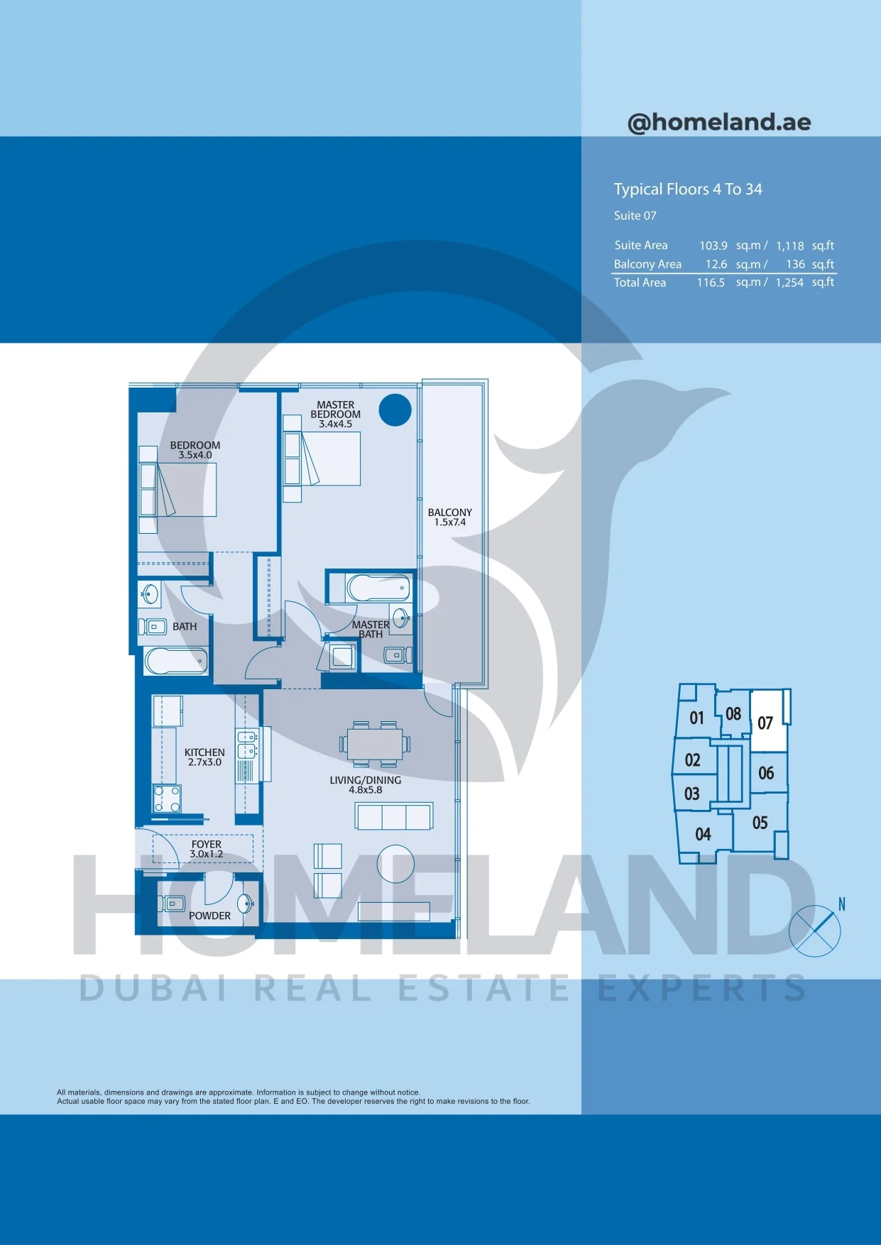 Marina Quays, Typical Floors, 2BR, Level 4 to 34, Suite 07, 1254 SQFT