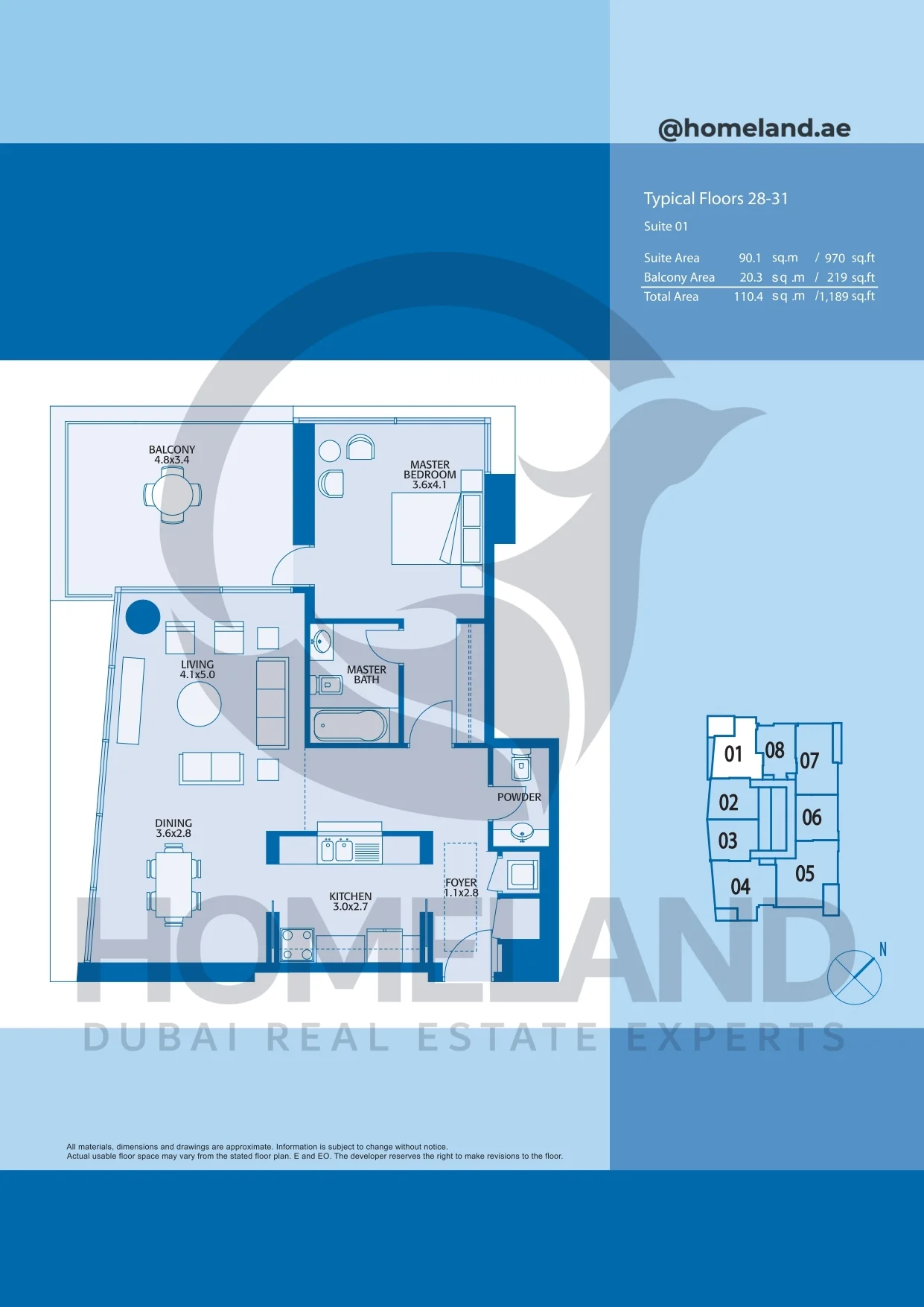 Marina Quays, Typical Floors, 1BR, Level 28-31, Suite 01, 1189 SQFT
