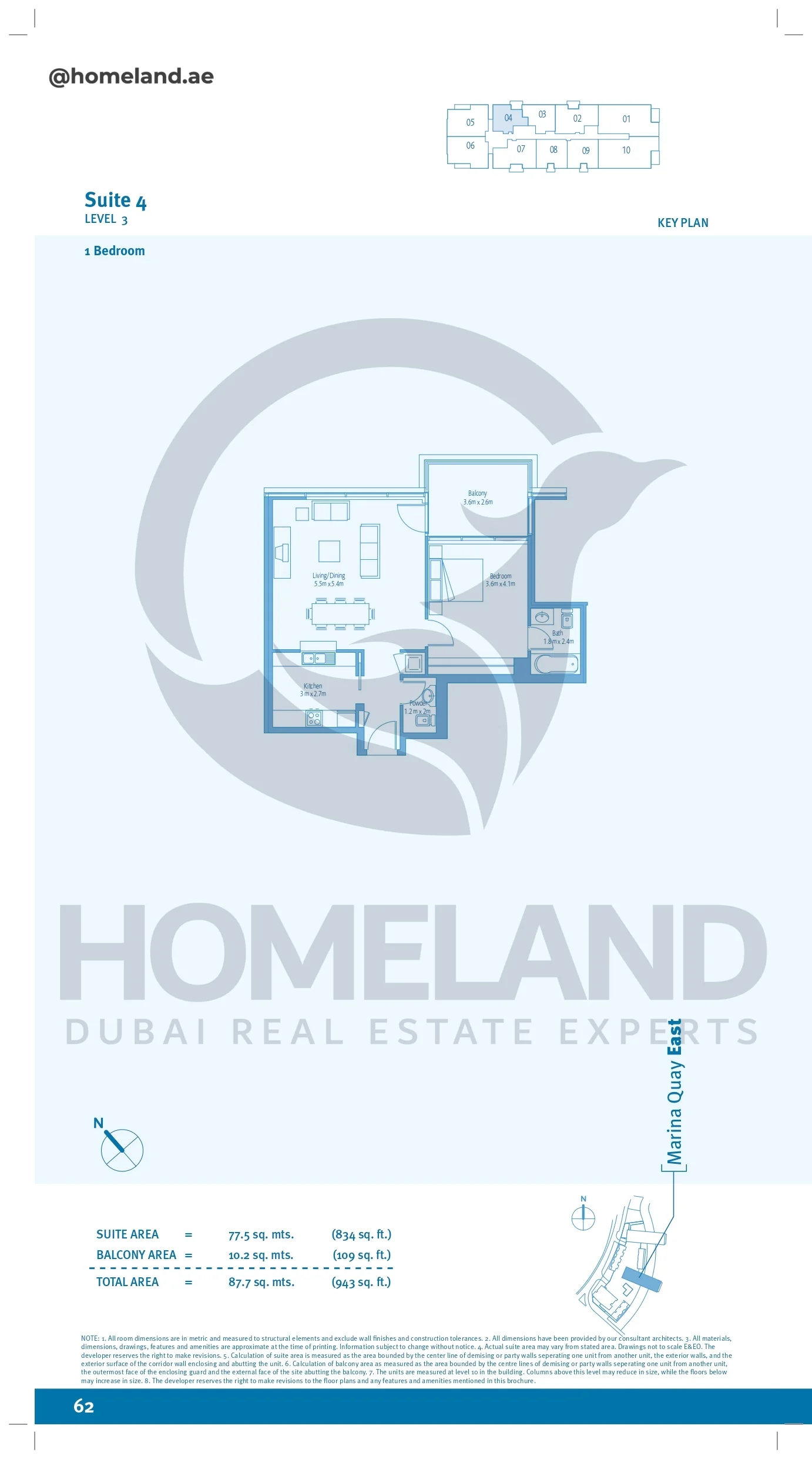 Marina Quays, 1BR, Level 3, Suite 04, 943 SQFT