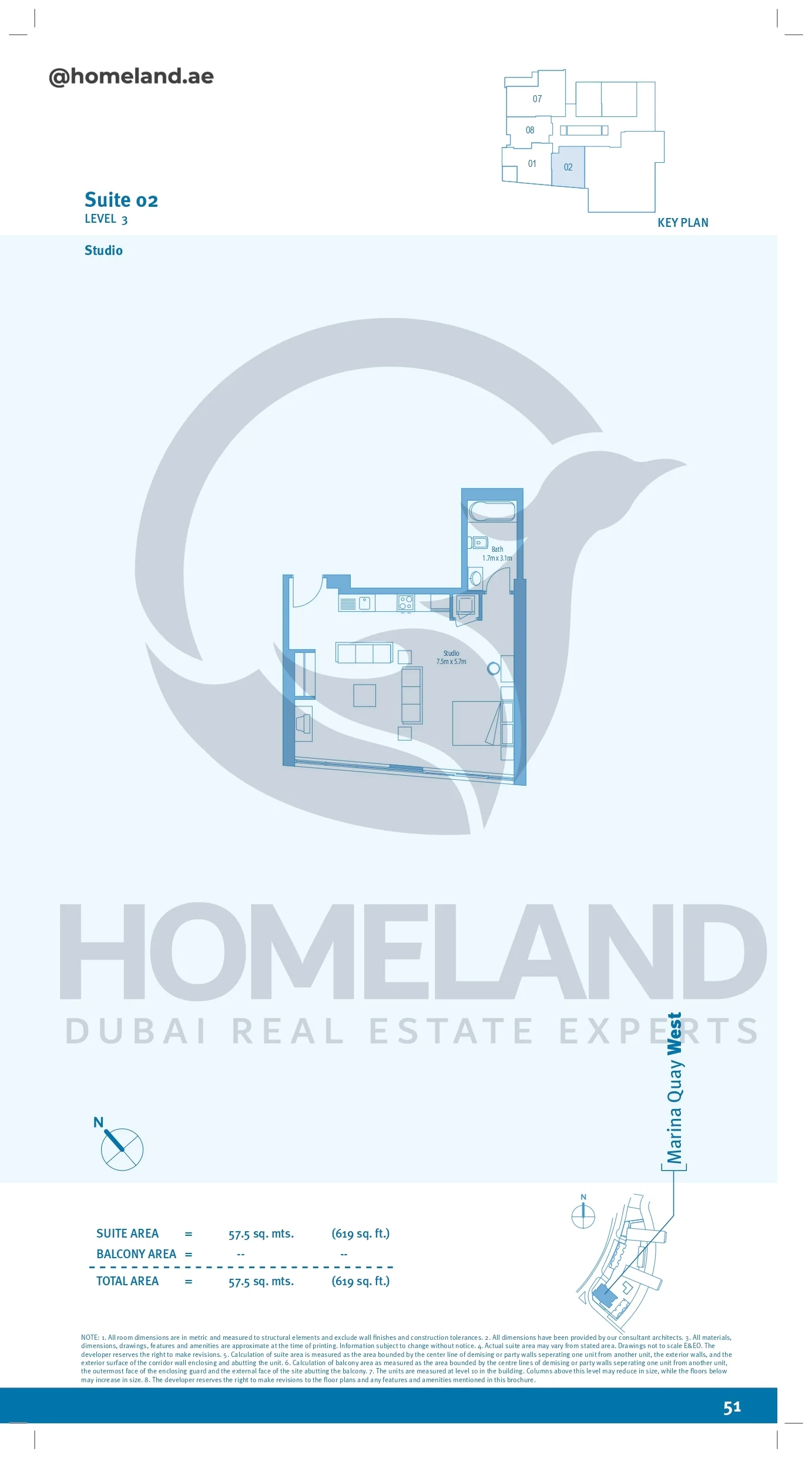 Marina Quays, Studio, Level 3, Suite 02, 619 SQFT