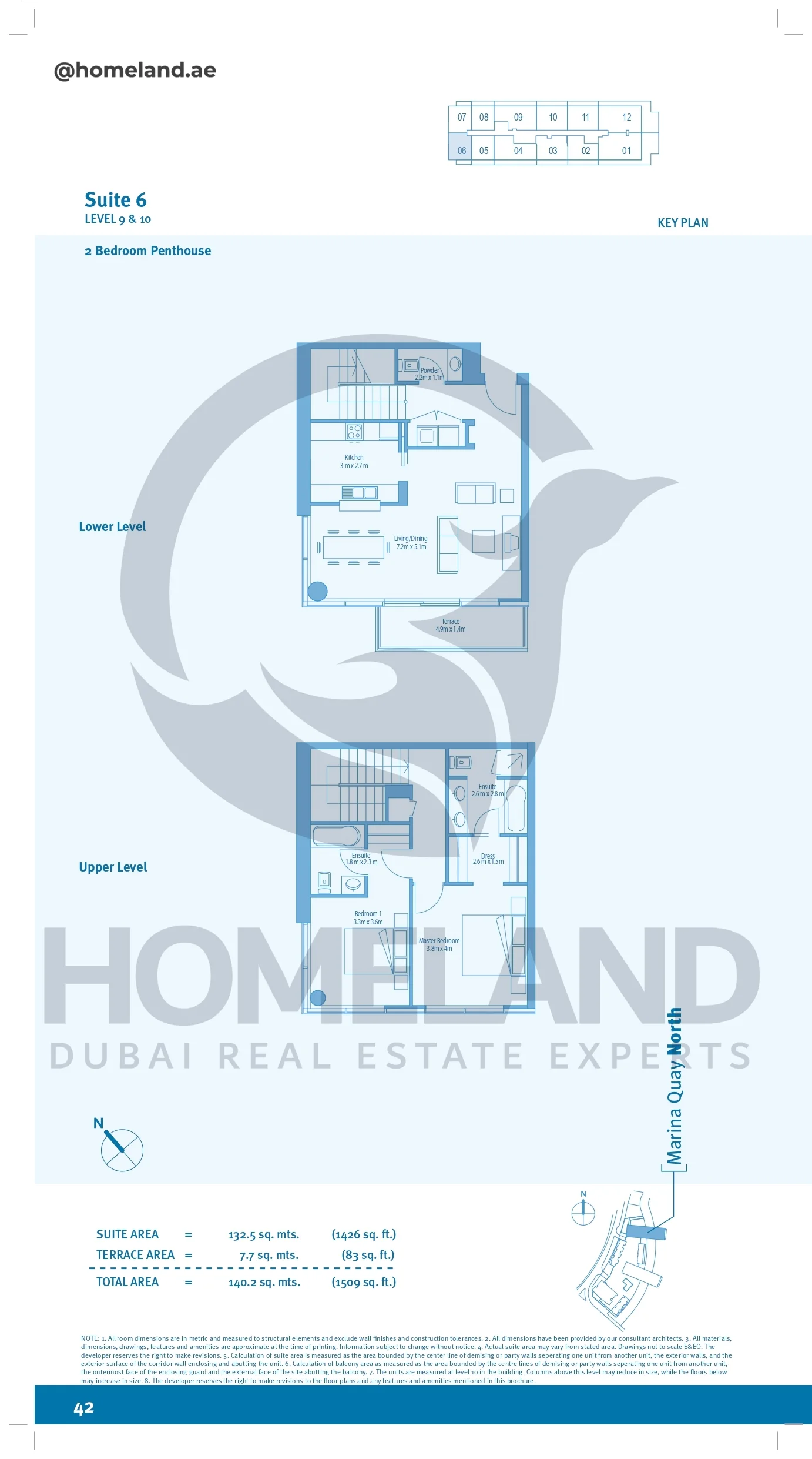 Marina Quays, 2BR, Penthouse, Level 9&10, Suite 6, 1509 SQFT