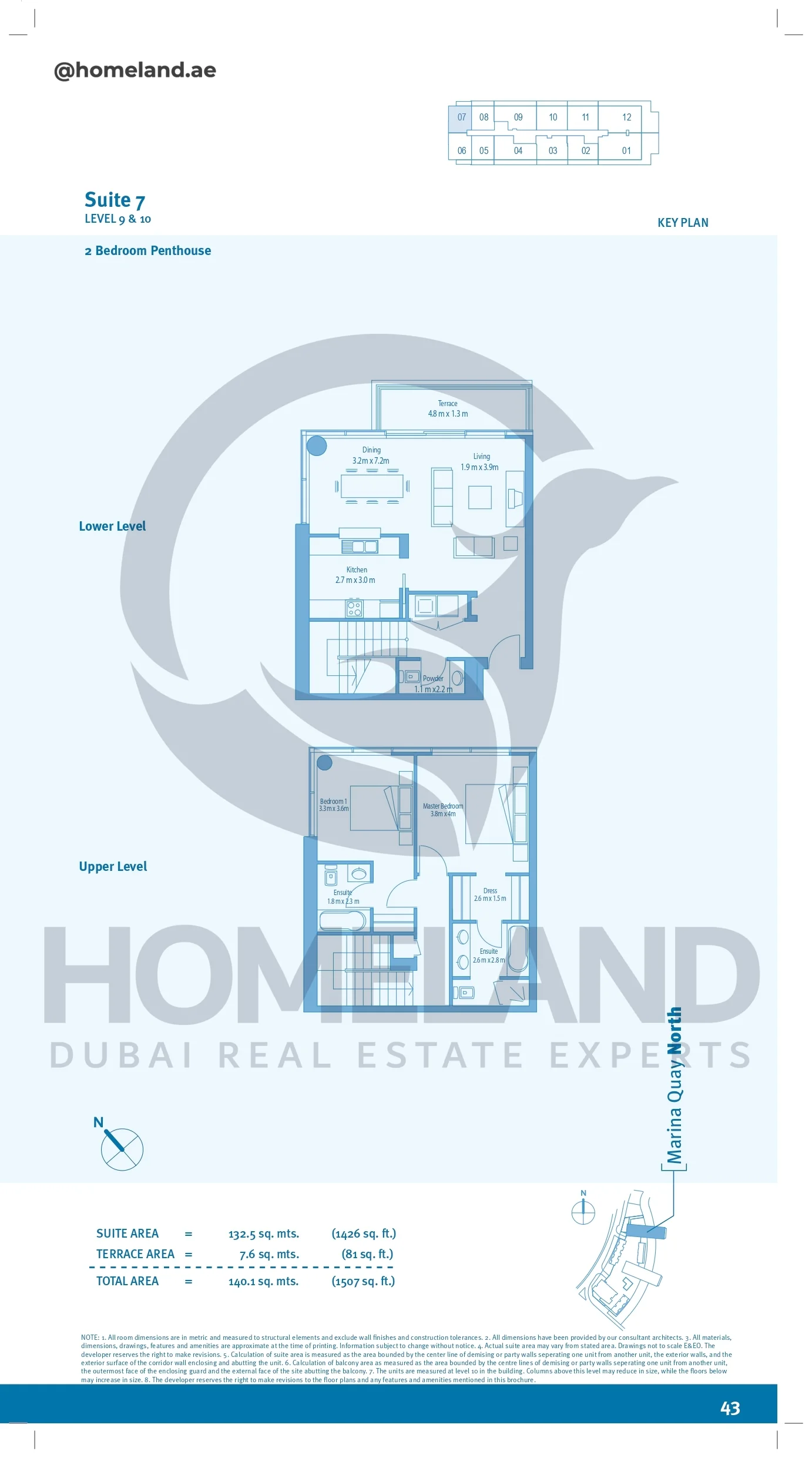 Marina Quays, 2BR, Penthouse, Level 9&10, Suite 7, 1507 SQFT