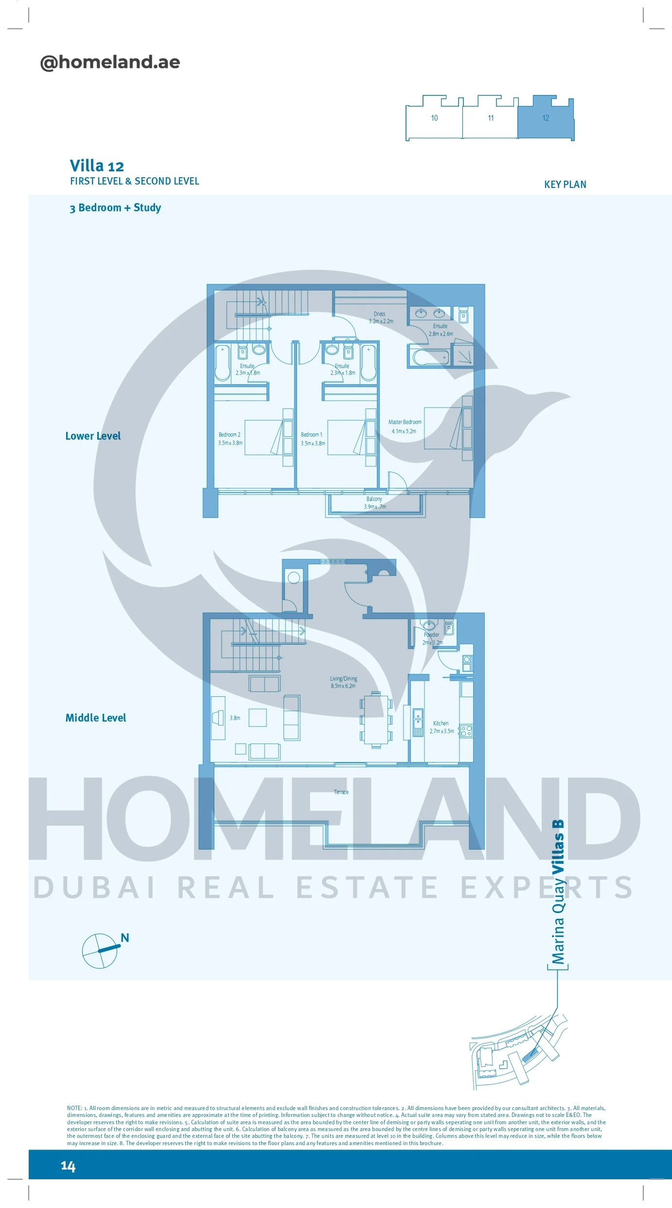 Marina Quay villa B, Lower Level - Middle Level, Villa 12, 3BR+Study, 3819 SQFT