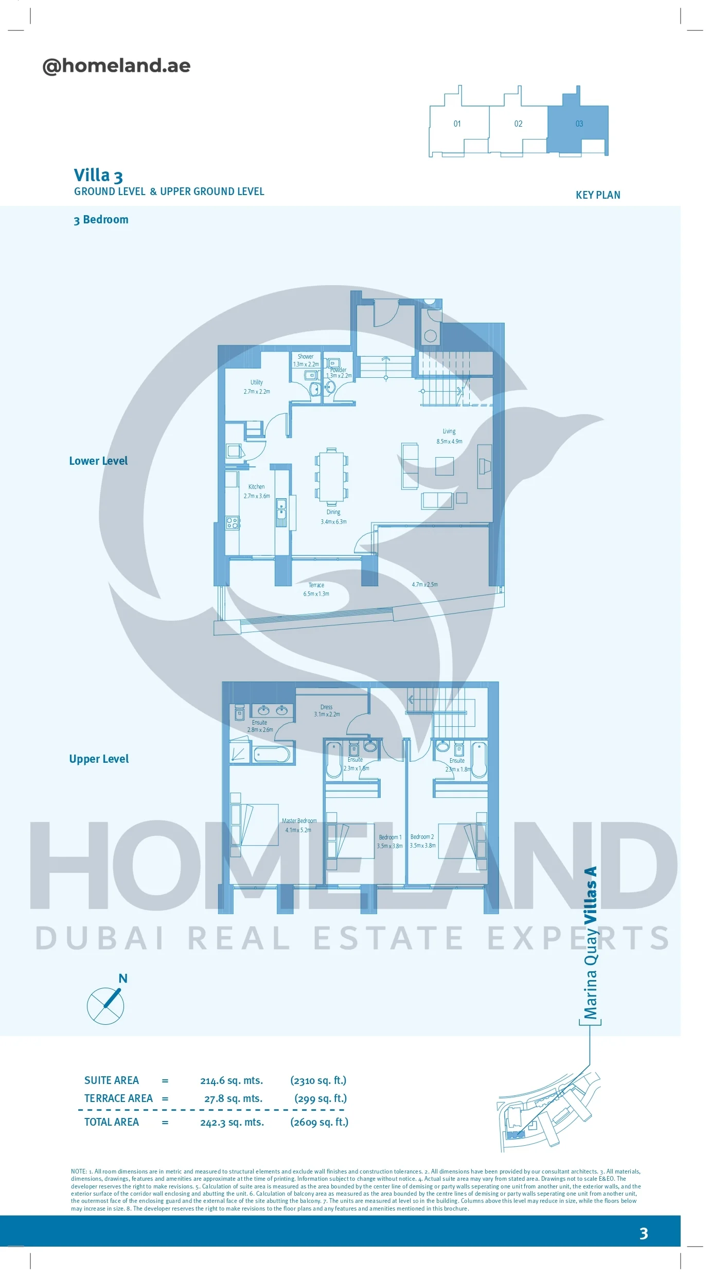 Marina Quays villa A, 3BR, Villa 3, Ground Level&Upper Ground Level , 2609 SQFT
