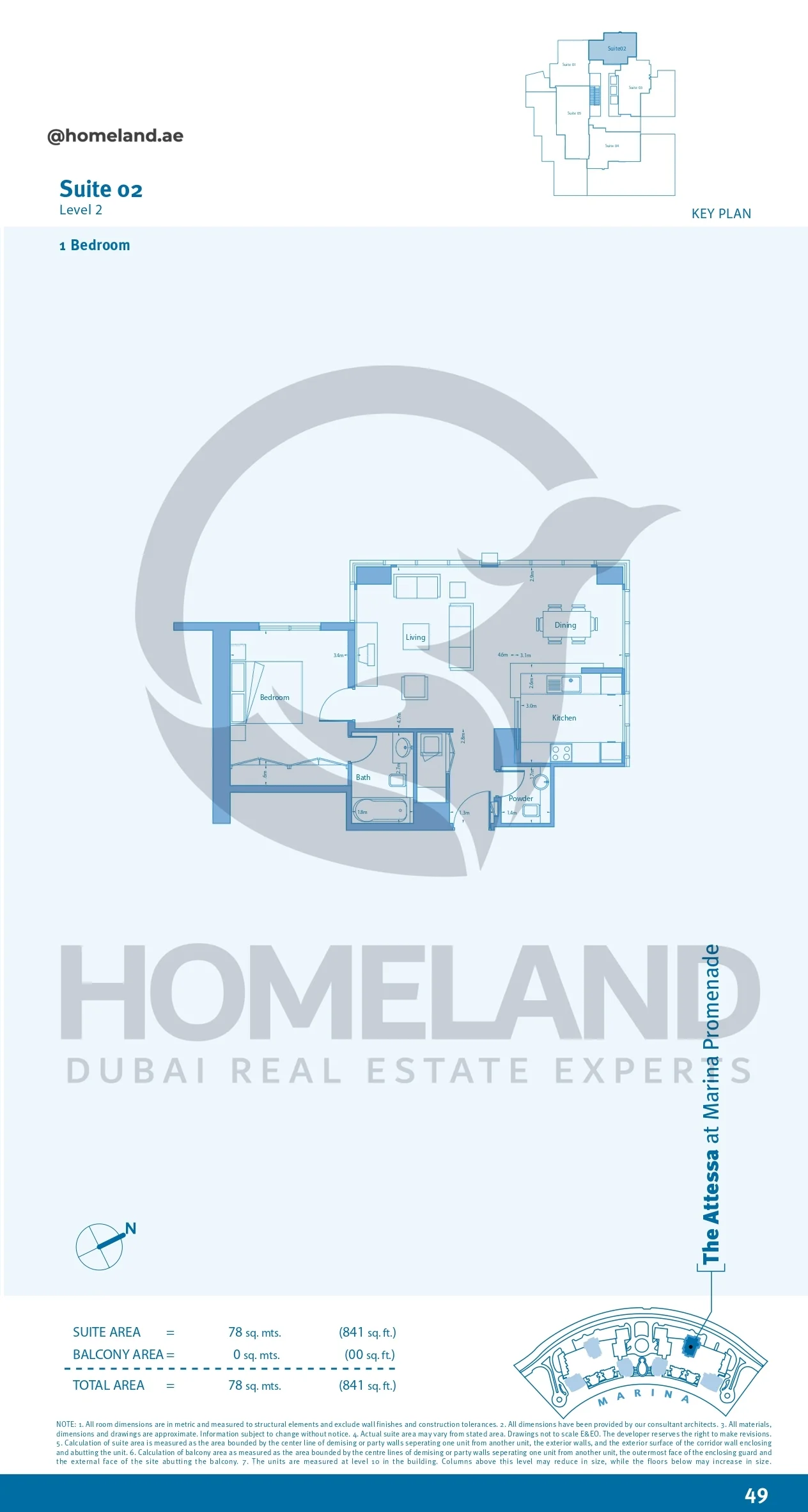 Marina Promenade The Attessa, 1BR, Suite 02, Level 2, 841 SQFT