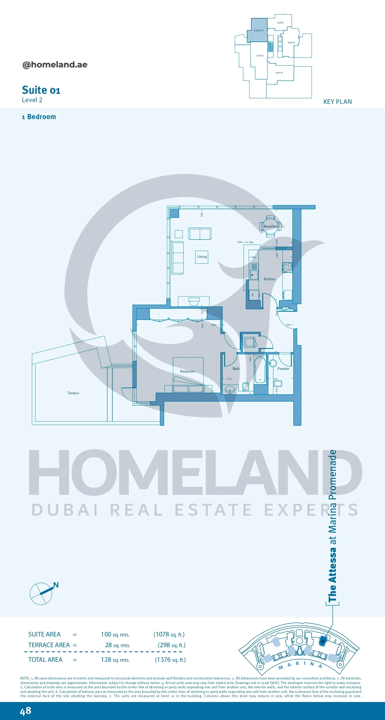 Marina Promenade The Attessa, 1BR, Suite 01, Level 2, 1376 SQFT