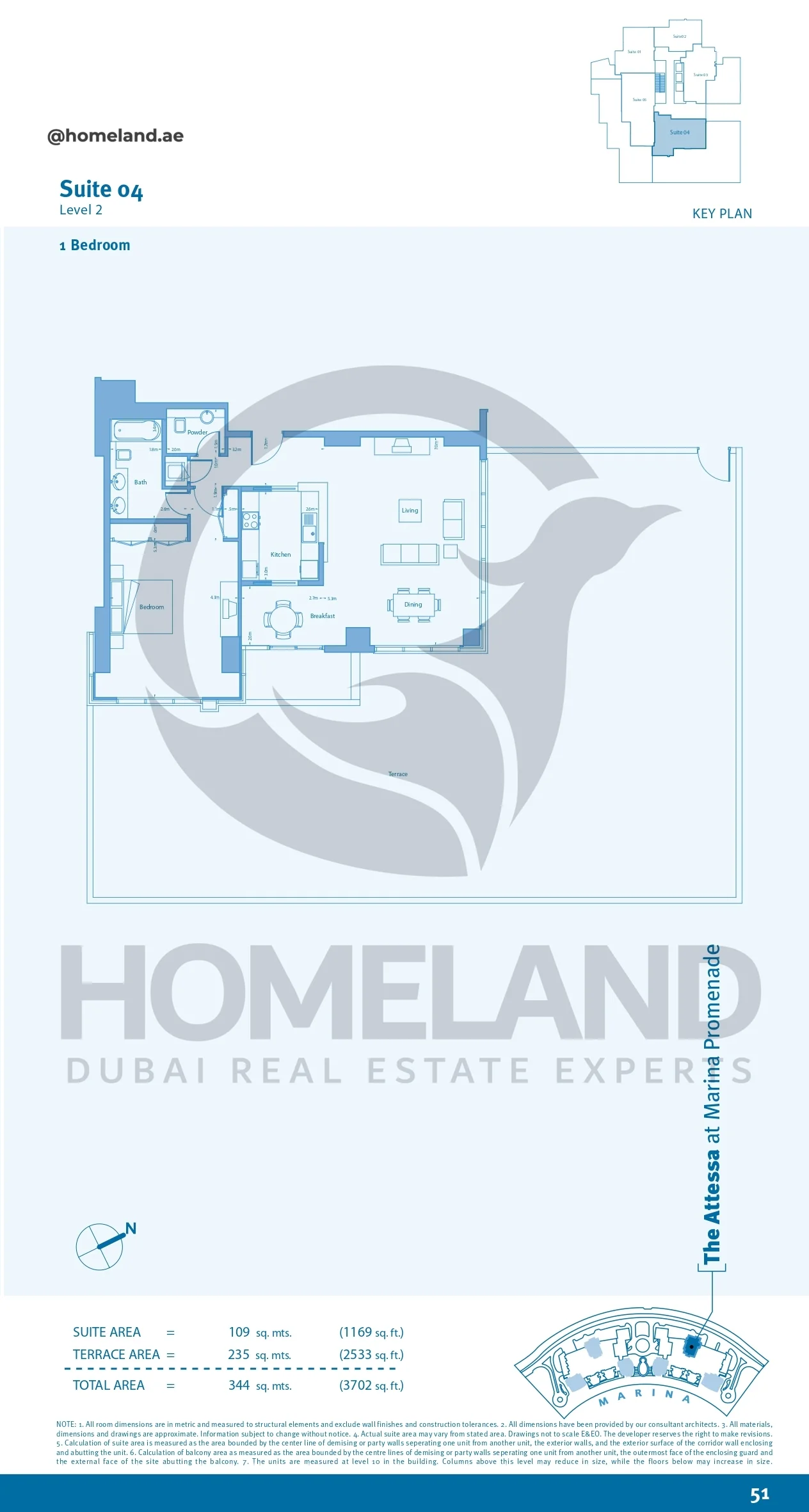 Marina Promenade The Attessa, 1BR, Suite 04, Level 2, 3702 SQFT