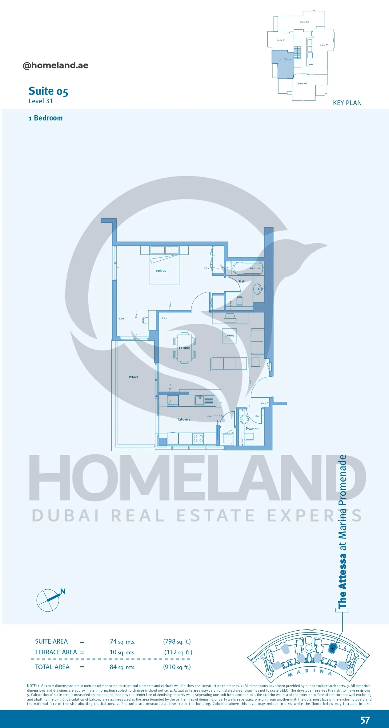 Marina Promenade The Attessa, 1BR, Suite 05, Level 31, 910 SQFT