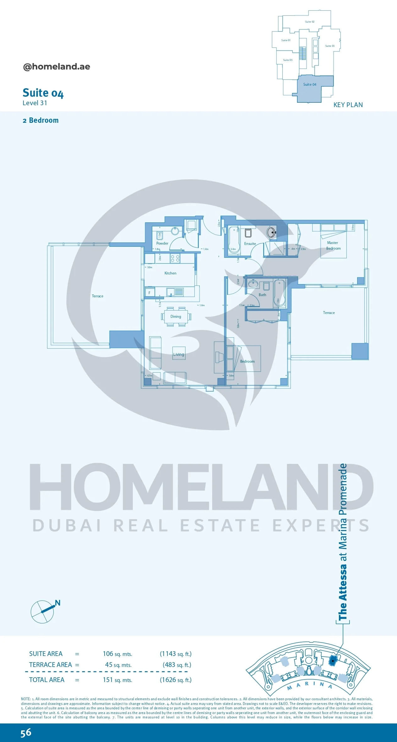 Marina Promenade The Attessa, 2BR, Suite 04, Level 31, 1626 SQFT