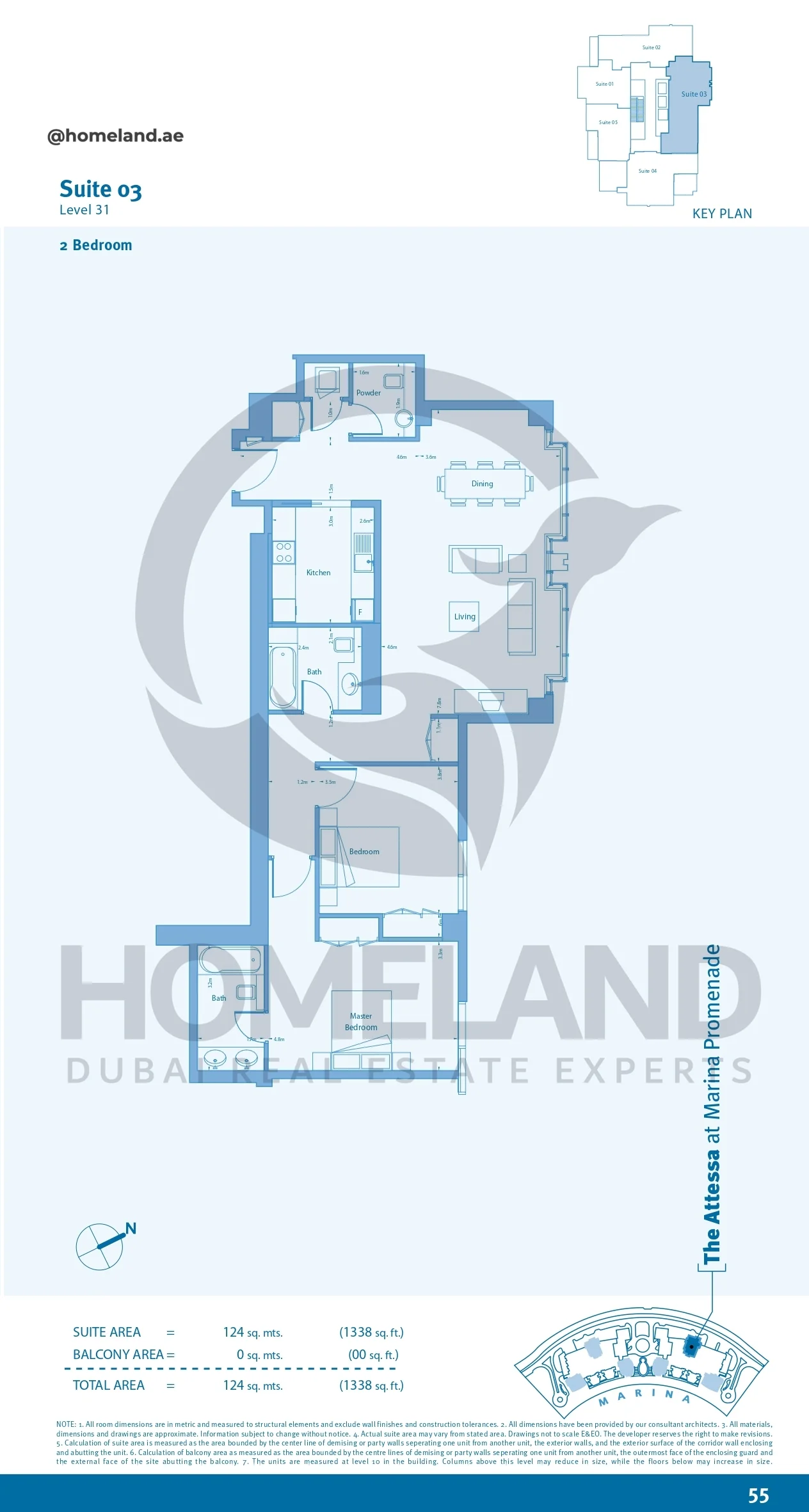 Marina Promenade The Attessa, 2BR, Suite 03, Level 31, 1338 SQFT