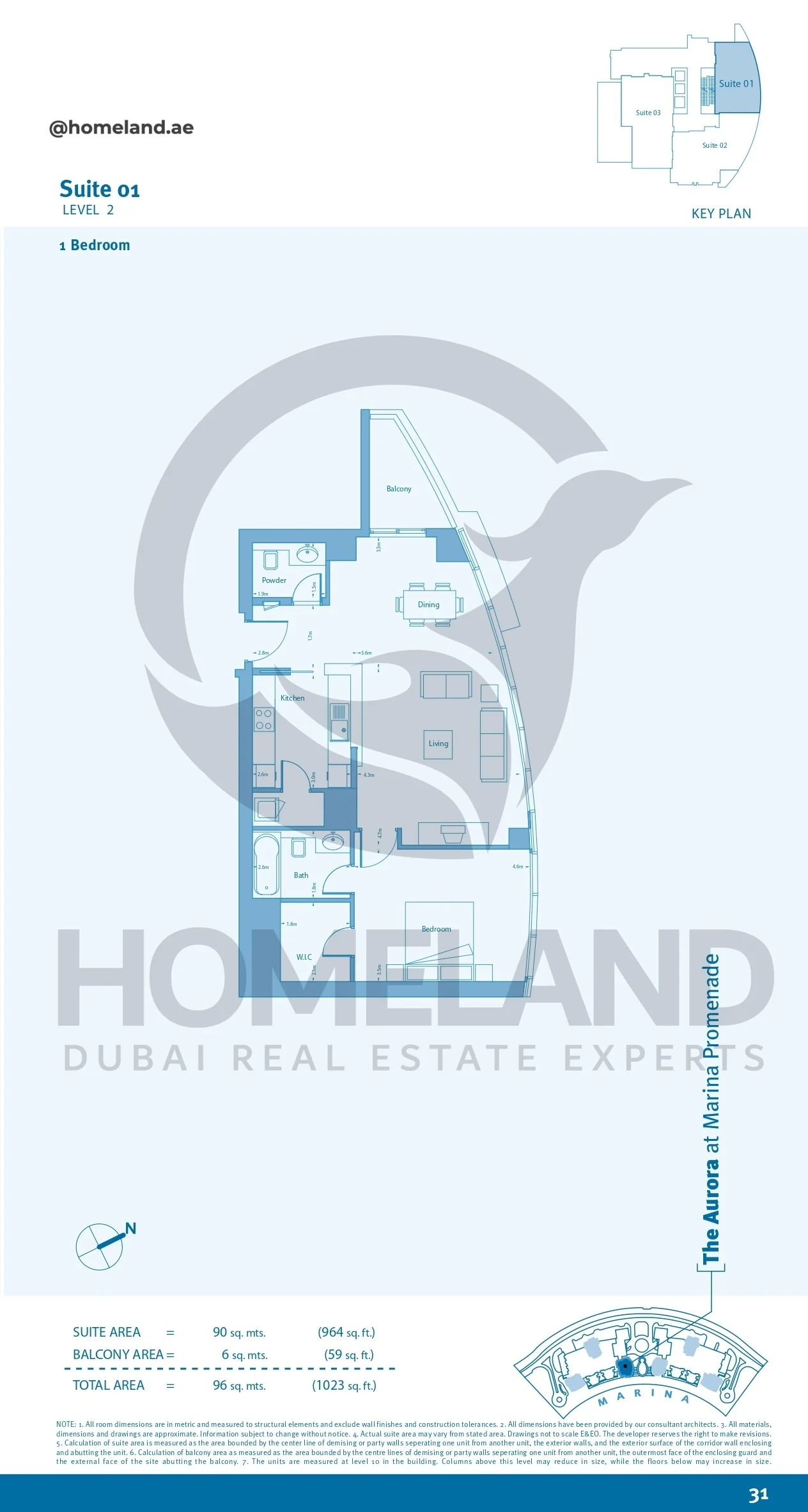 Marina Promenade The Aurora, 1BR, Suite 01, Level 2, 1023 SQFT