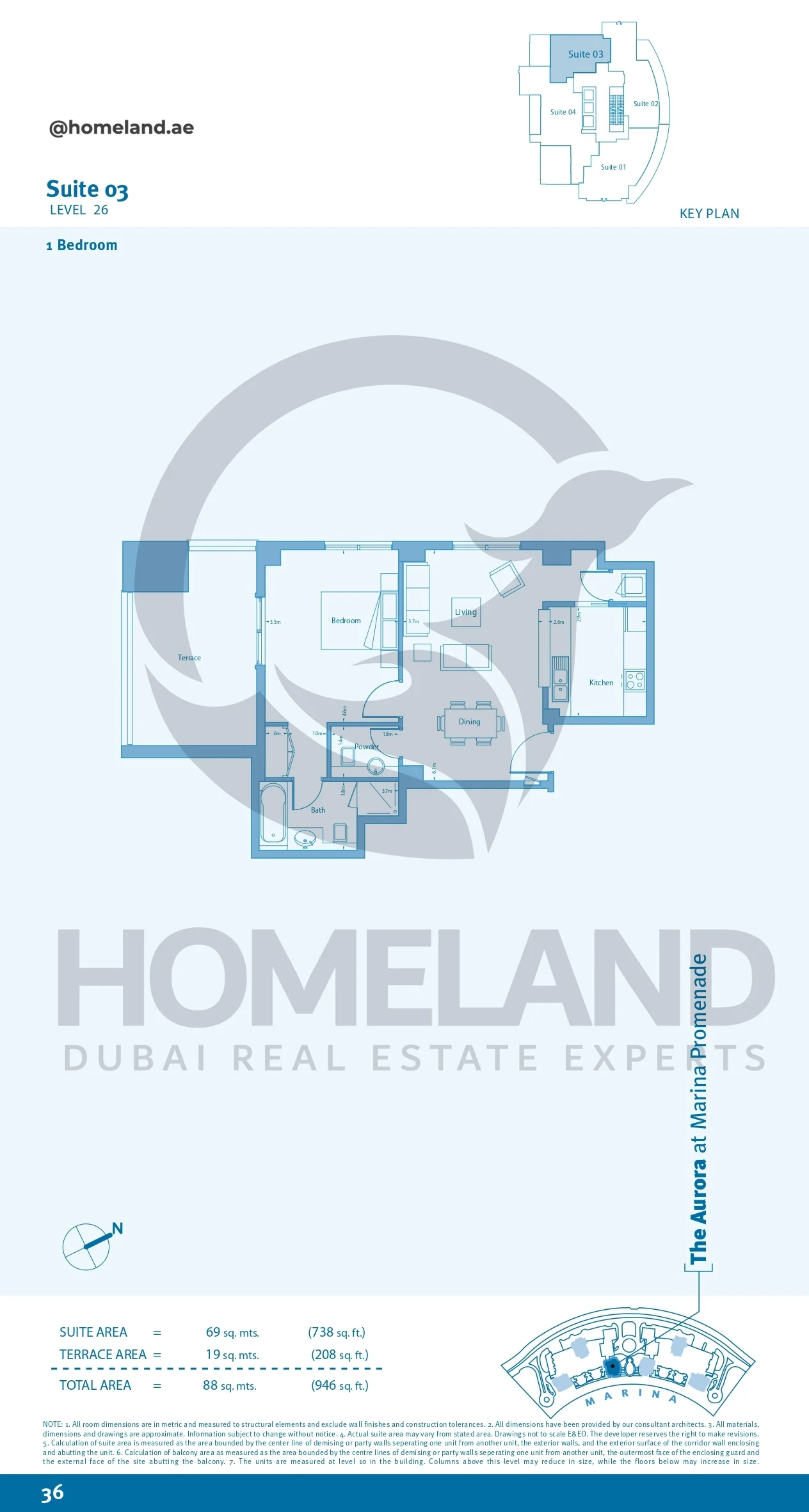 Marina Promenade The Aurora, 1BR, Suite 03, Level 26, 946 SQFT