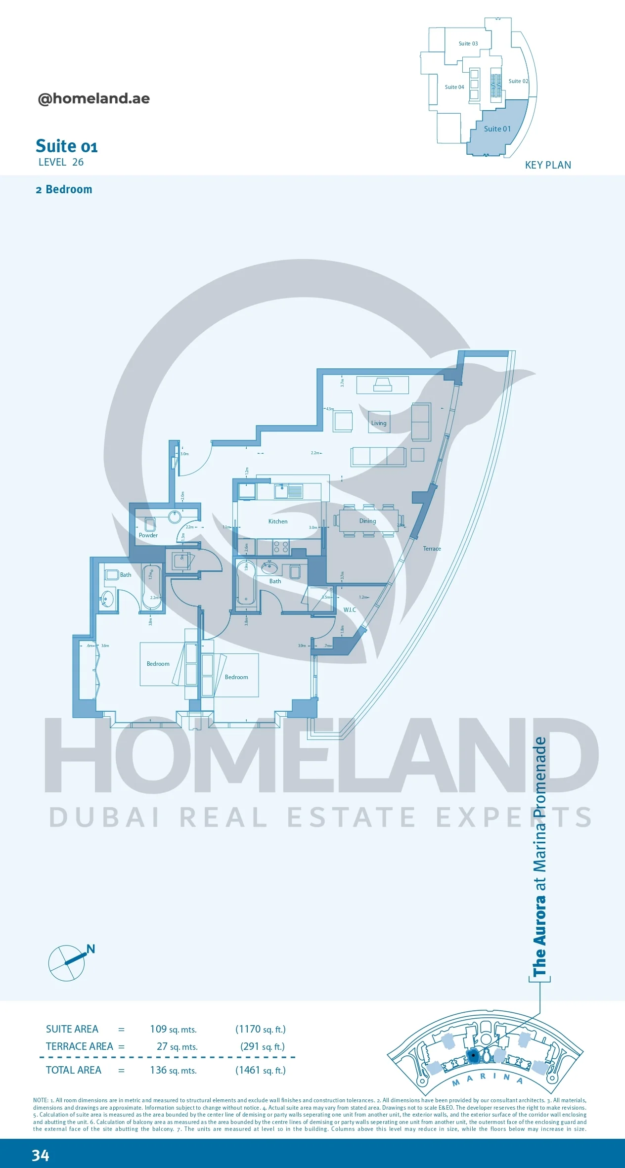 Marina Promenade The Aurora, 2BR, Suite 01, Level 26, 1461 SQFT