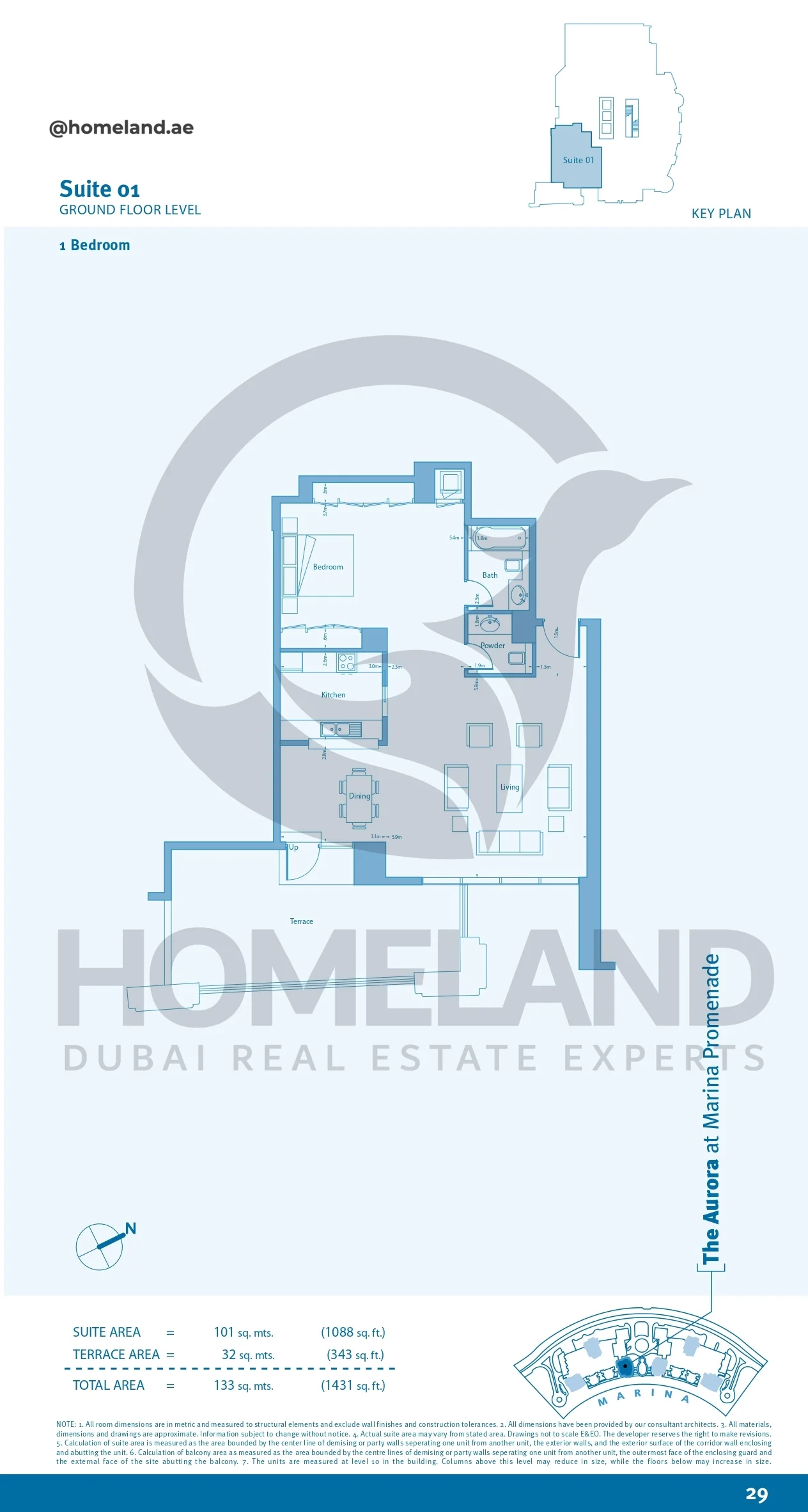 Marina Promenade The Aurora, 1BR, Suite 01, Ground Floor Level, 1431 SQFT