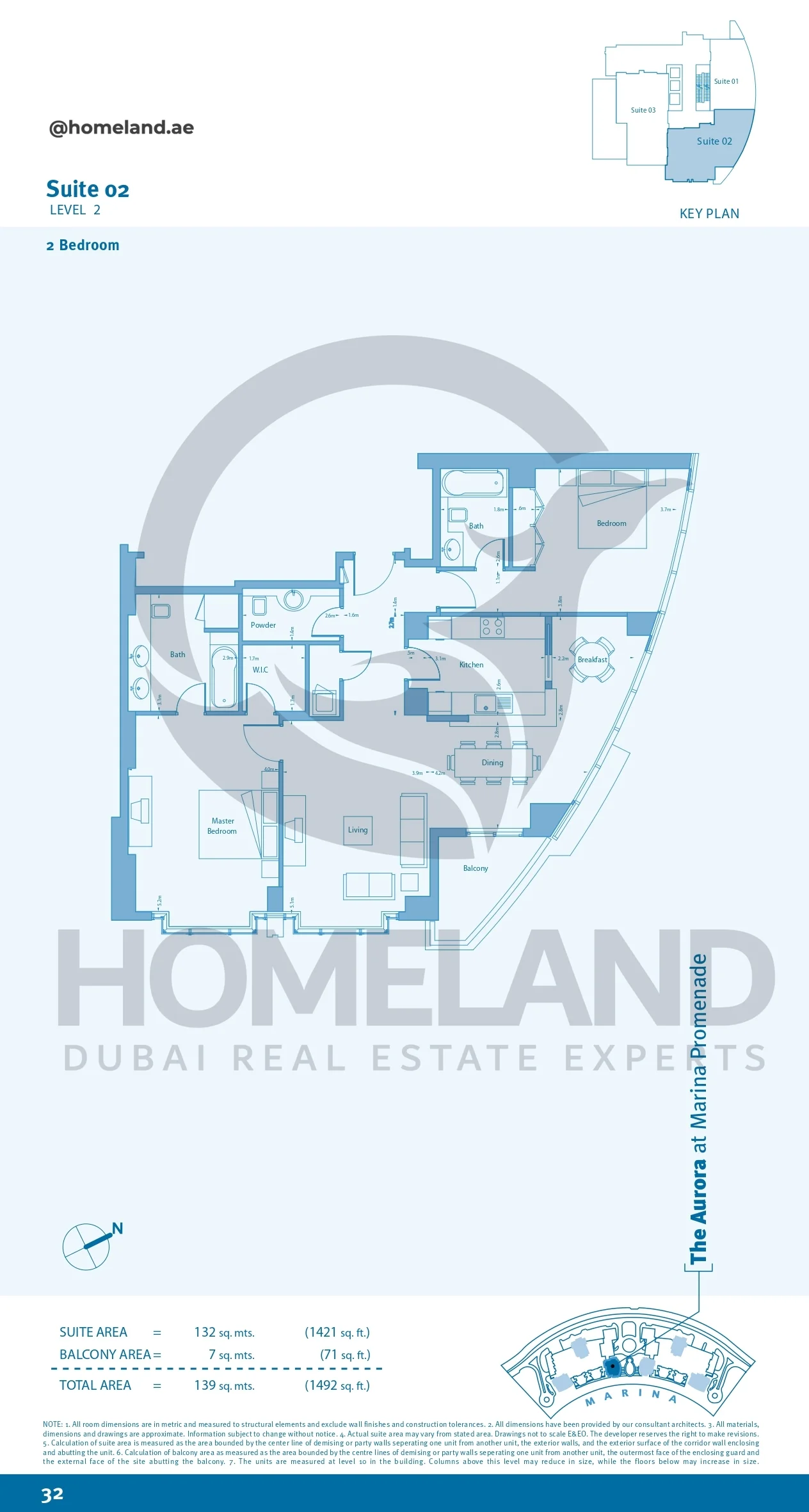 Marina Promenade The Aurora, 2BR, Suite 02, Level 2, 1492 SQFT