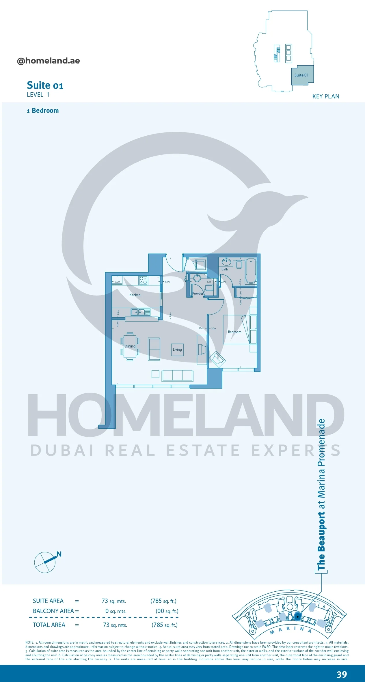 Marina Promenade The Beauport, 1BR, Suite 01, Level 1, 785 SQFT