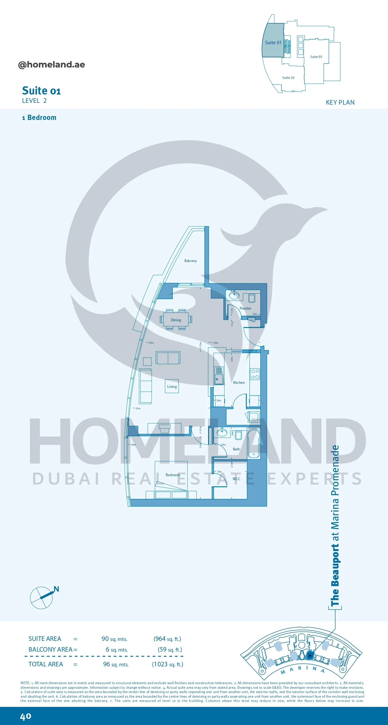 Marina Promenade The Beauport, 1BR, Suite 01, Level 2, 1023 SQFT