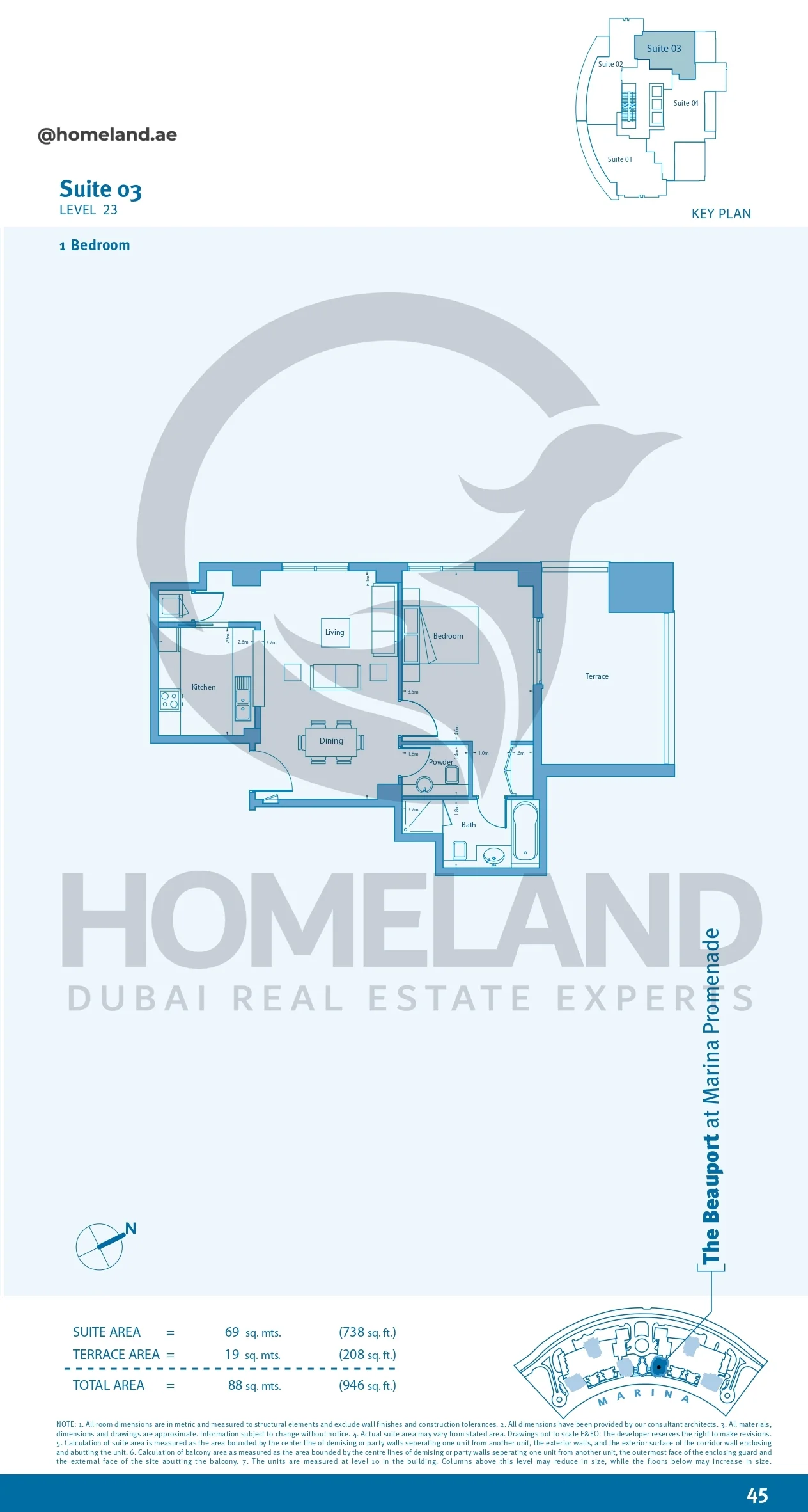 Marina Promenade The Beauport, 1BR, Suite 03, Level 23, 946 SQFT