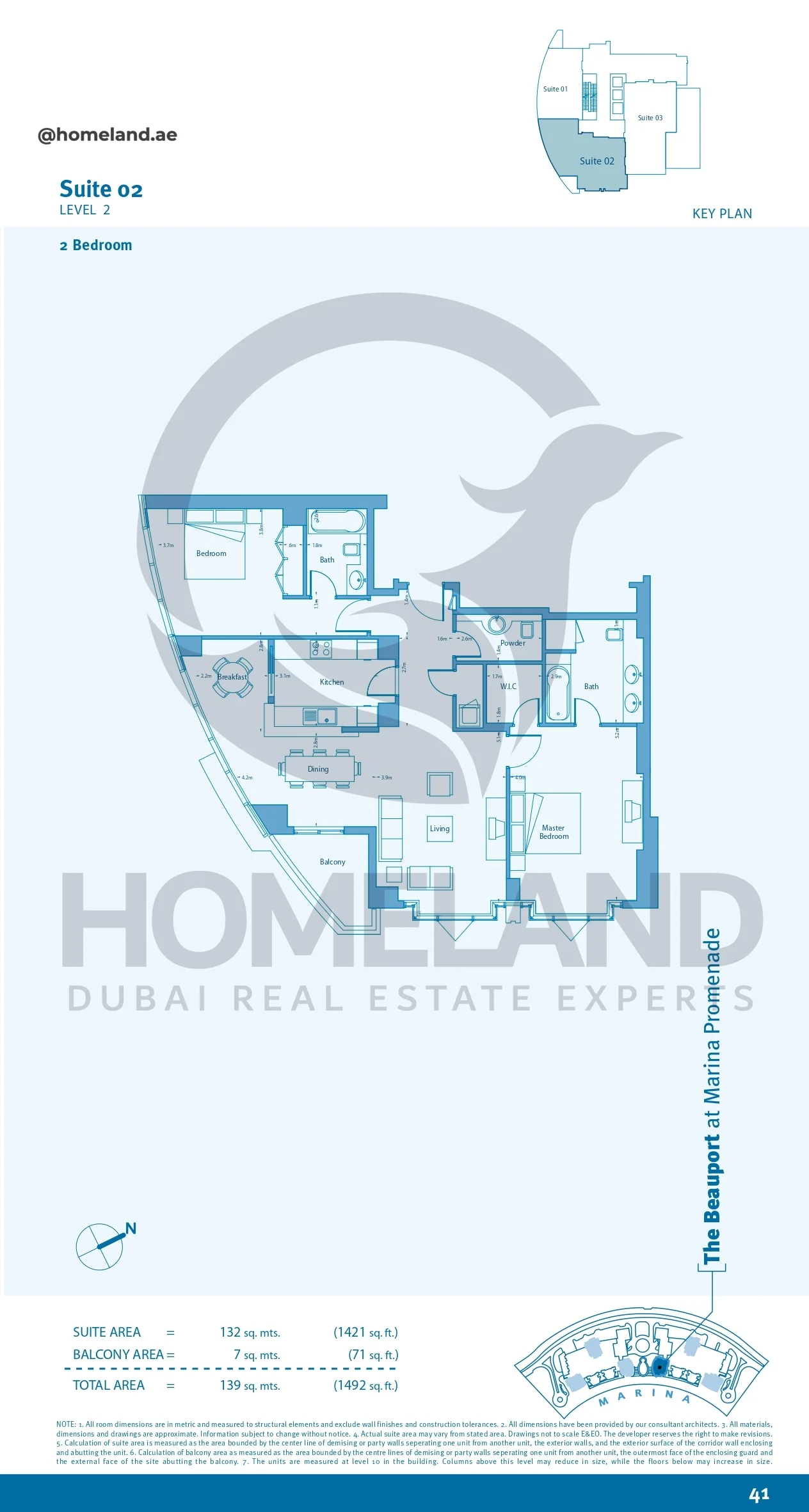 Marina Promenade The Beauport, 2BR, Suite 02, Level 2, 1492 SQFT