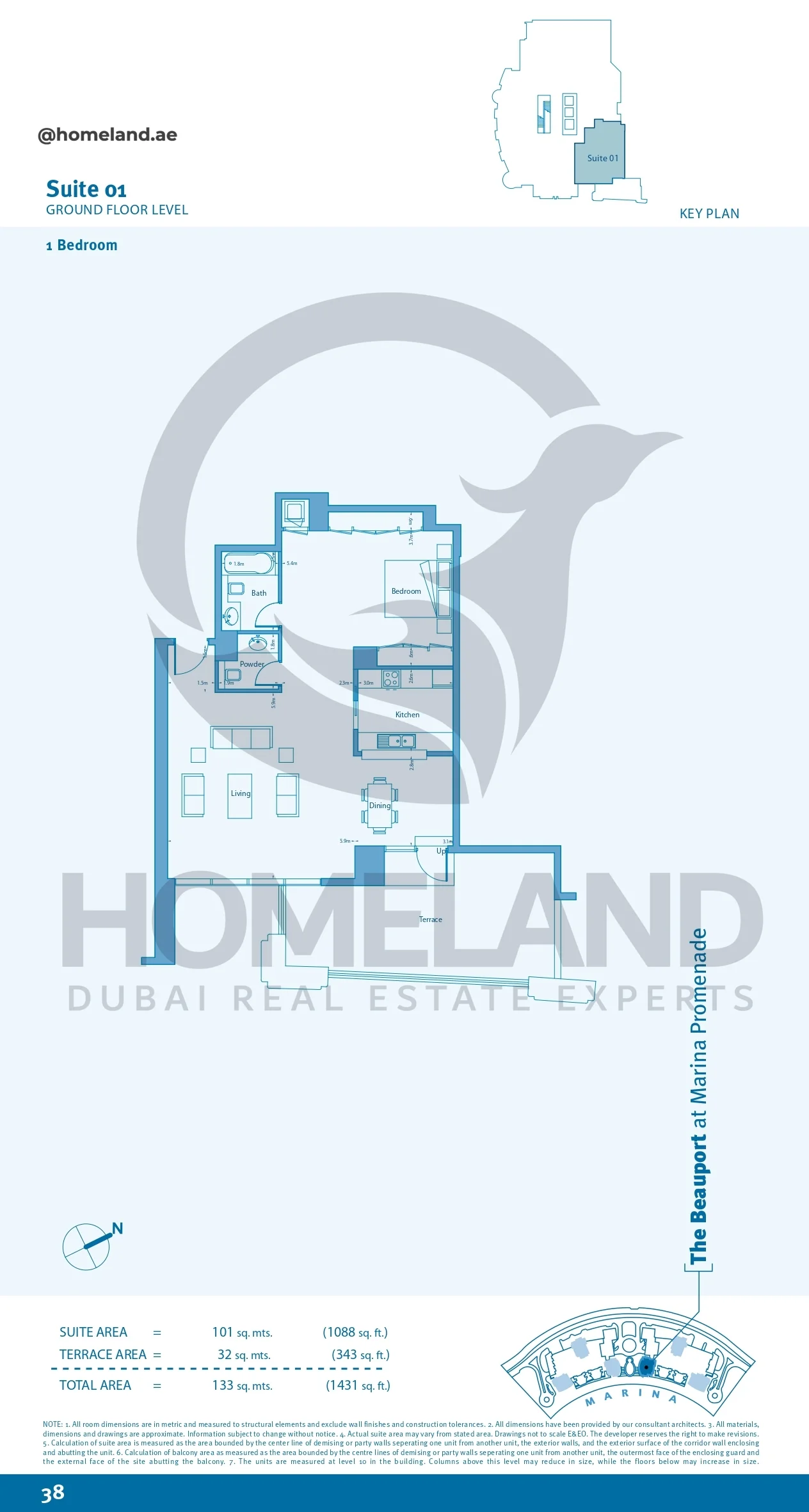 Marina Promenade The Beauport, 1BR, Suite 01, Ground Floor Level, 1431 SQFT