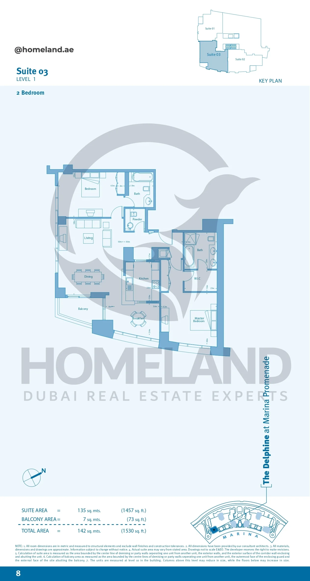 Marina Promenade The Delphine, 2BR, Suite 03, Level 1, 1530 SQFT