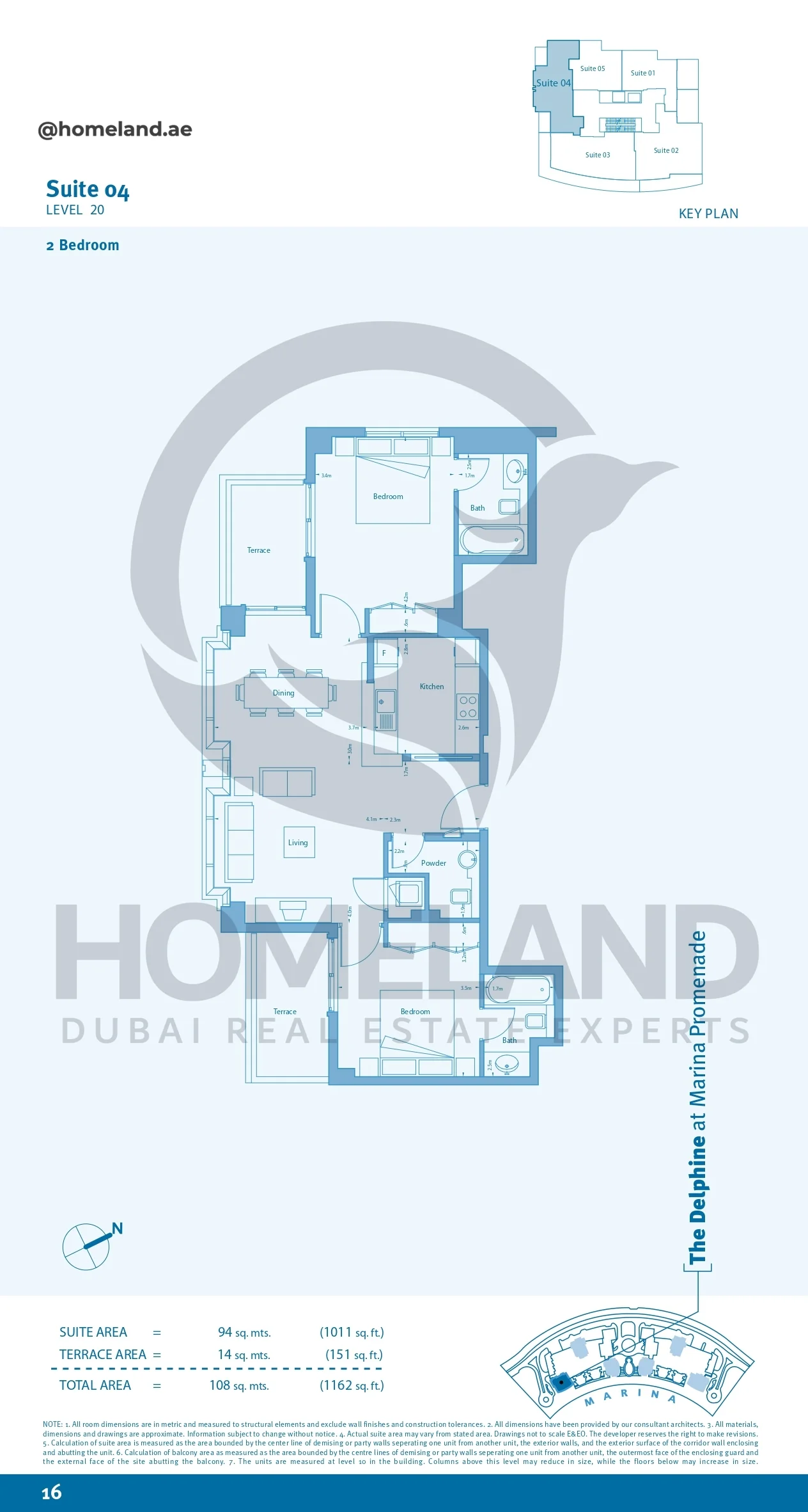 Marina Promenade The Delphine, 2BR, Suite 04, Level 20, 1162 SQFT