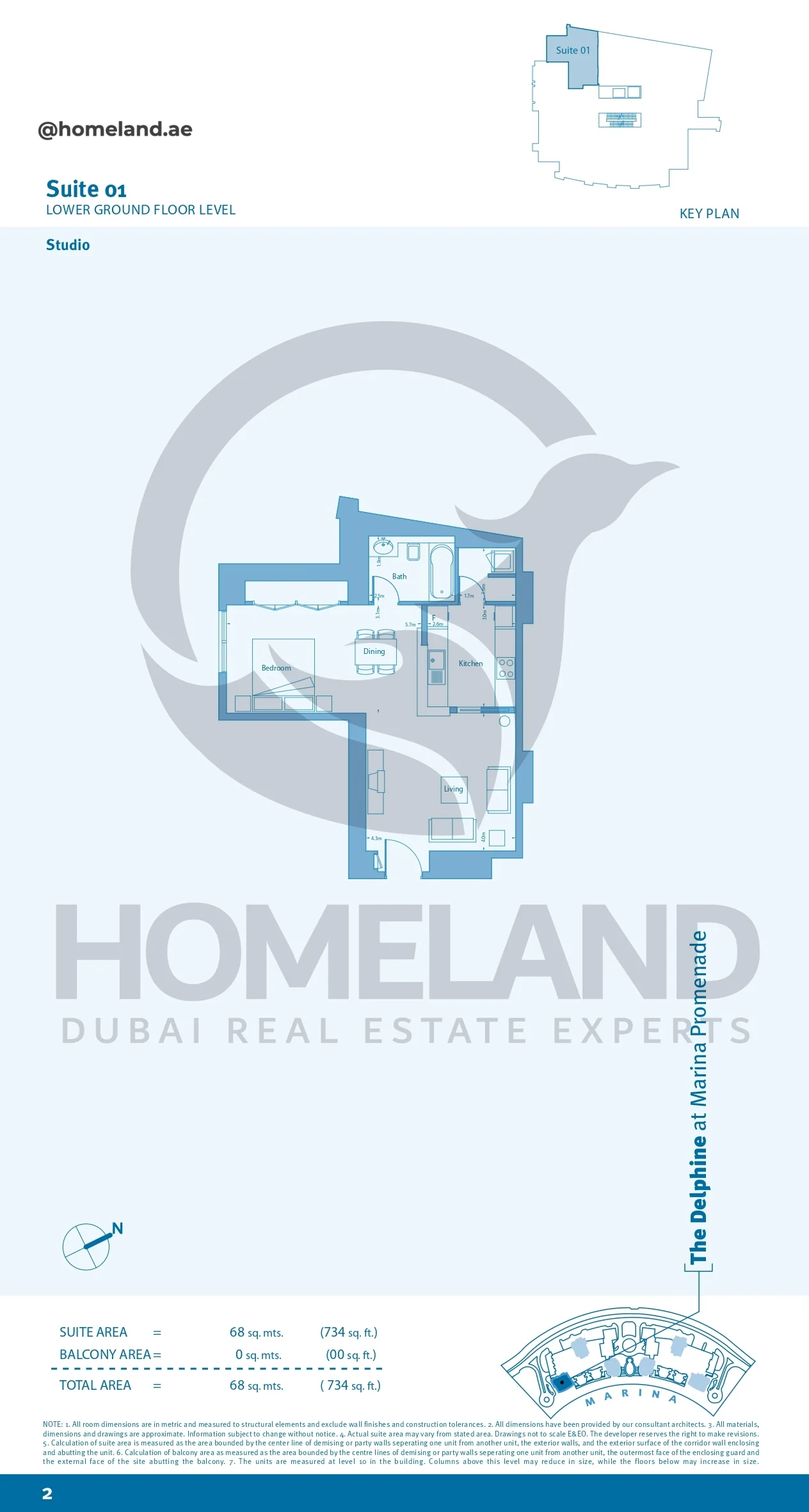 Marina Promenade The Delphine, Studio, Suite 01, lower Ground Floor Level, 734 SQFT