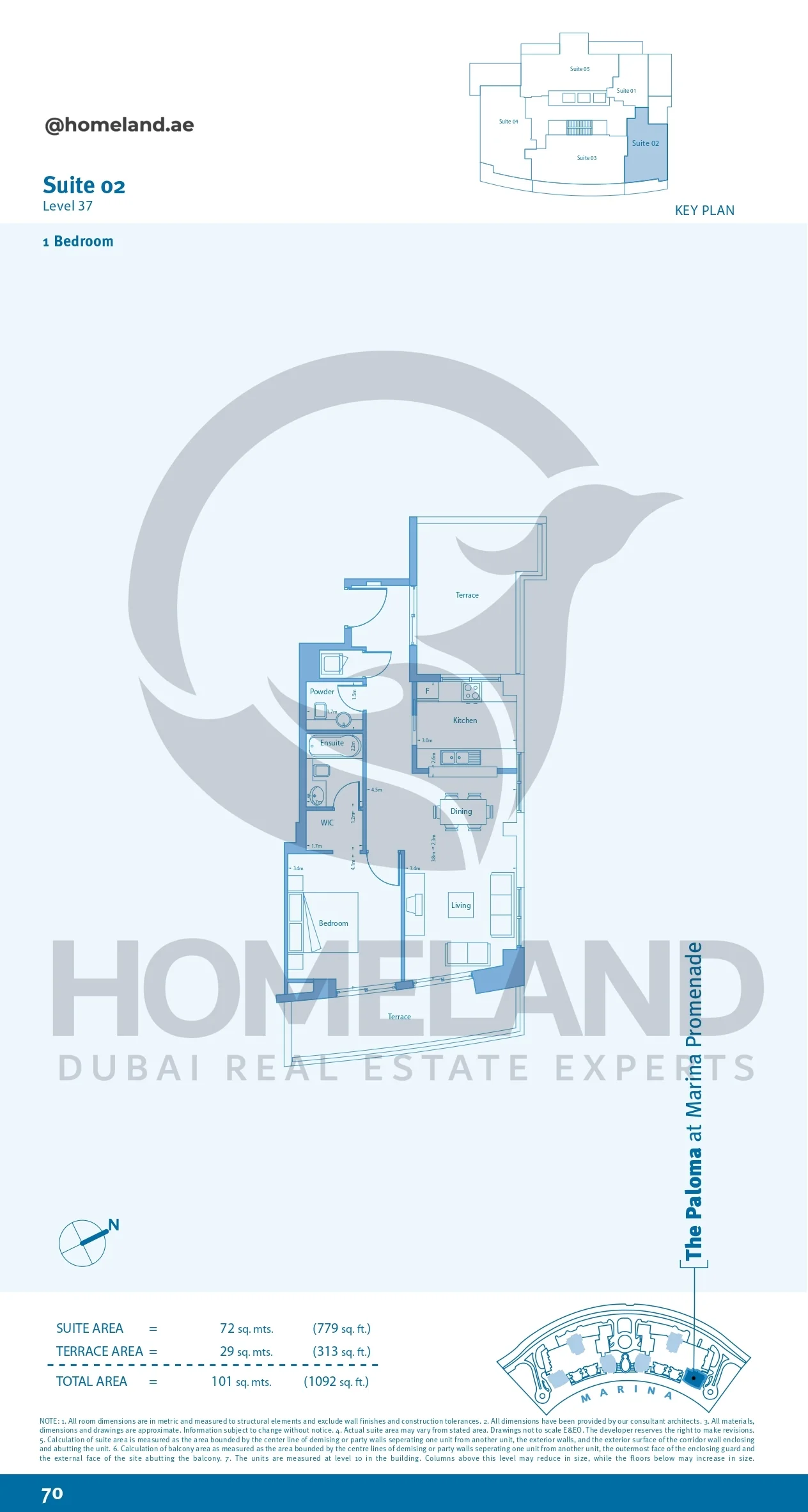 Marina Promenade The Paloma, 1BR, Suite 02, Level 37, 1092 SQFT