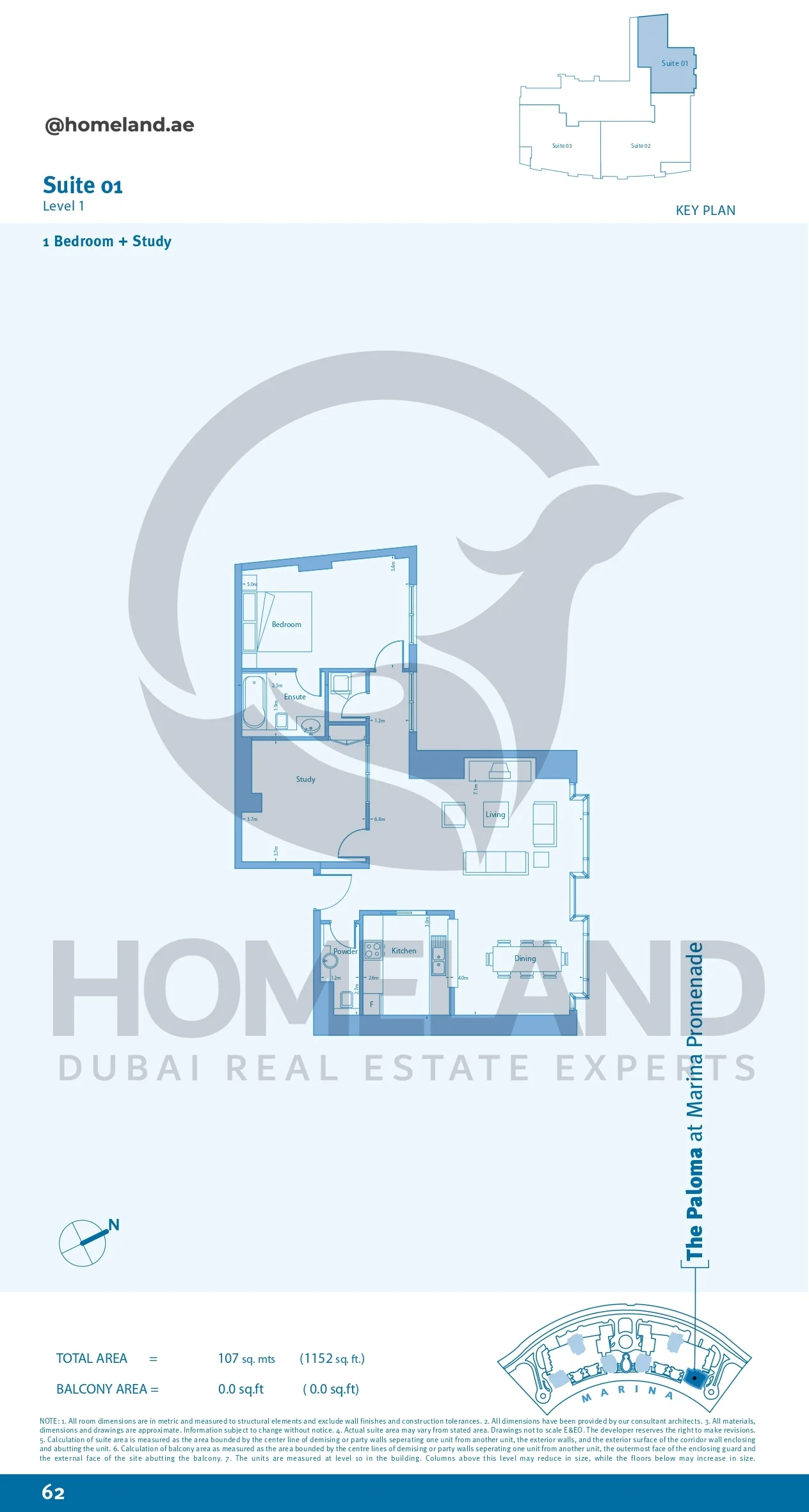 Marina Promenade The Paloma, 1BR+study, Suite 01, Level 1, 1152 SQFT