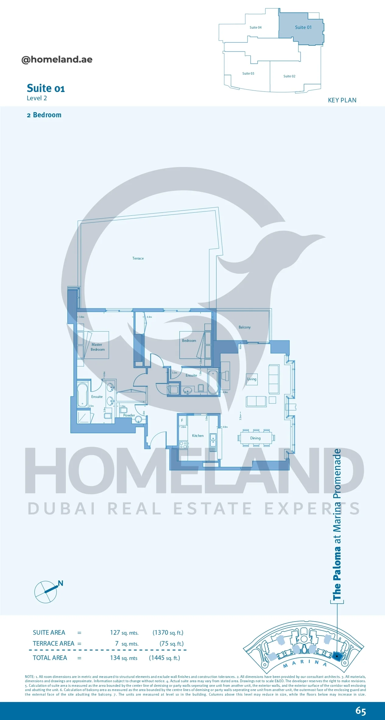 Marina Promenade The Paloma, 2BR, Suite 01, Level 2, 1445 SQFT