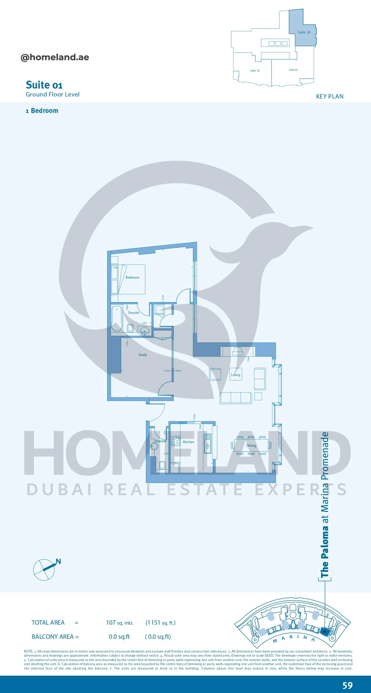 Marina Promenade The Paloma, 1BR, Suite 01, Ground Floor Level, 1151 SQFT