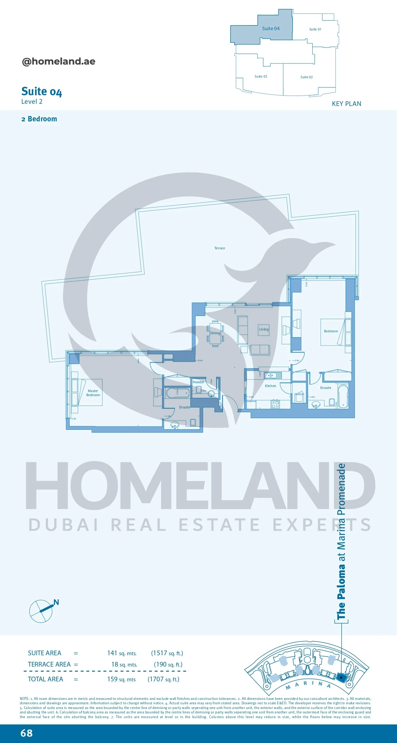 Marina Promenade The Paloma, 2BR, Suite 04, Level 2, 1707 SQFT