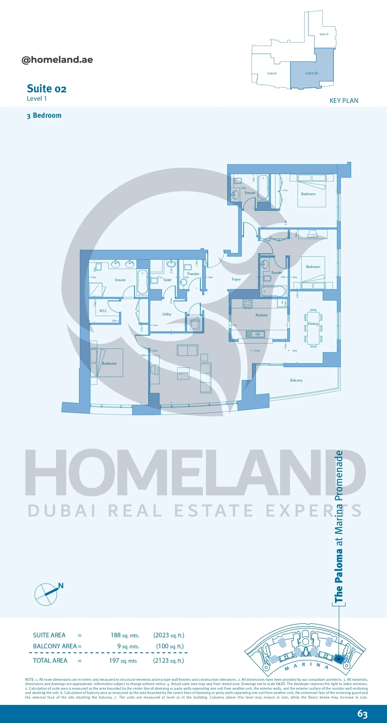 Marina Promenade The Paloma, 3BR, Suite 02, Level 1, 2123 SQFT