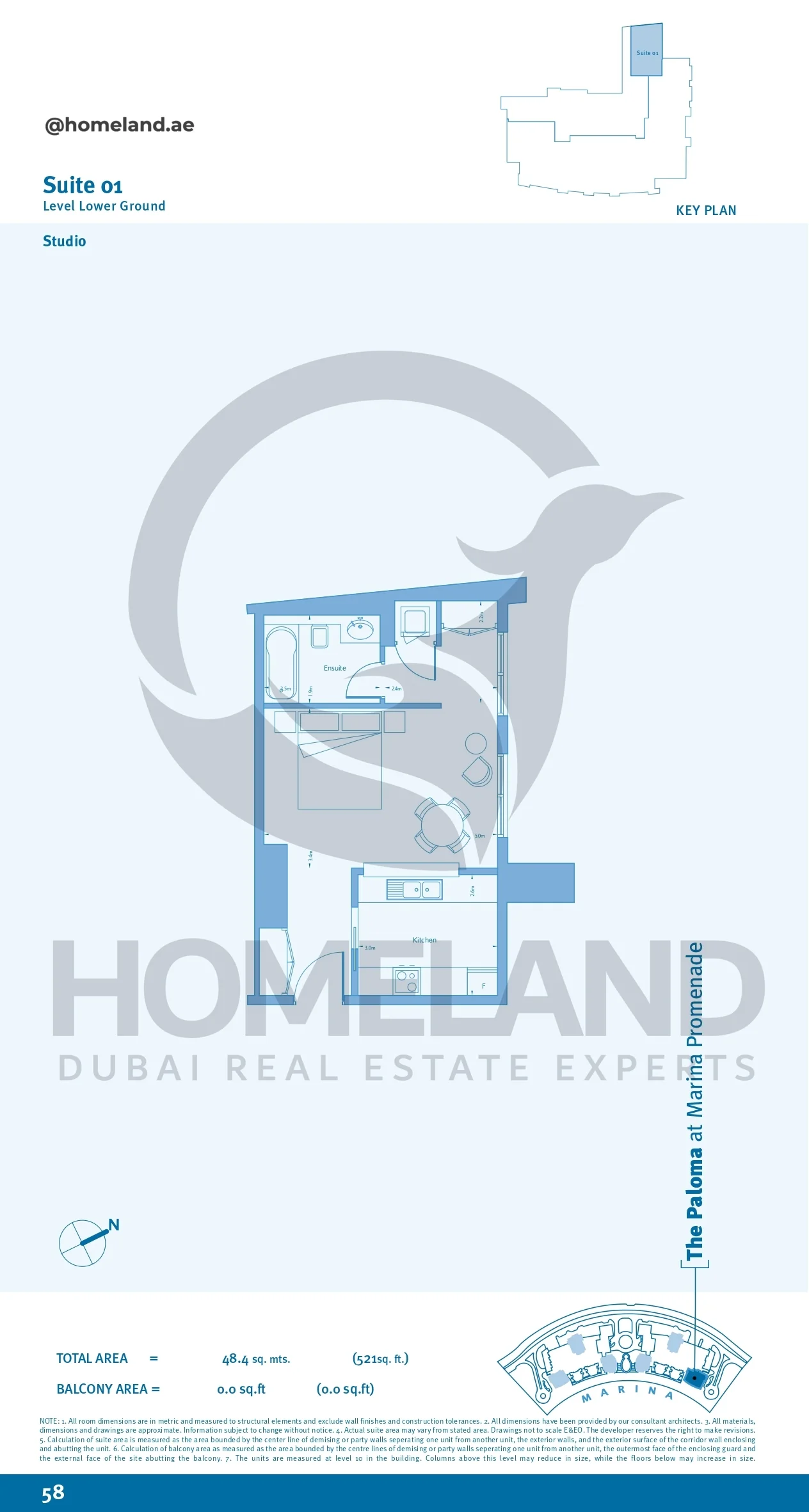 Marina Promenade The Paloma, Studio, Suite 01, Level Lower Ground, 521 SQFT
