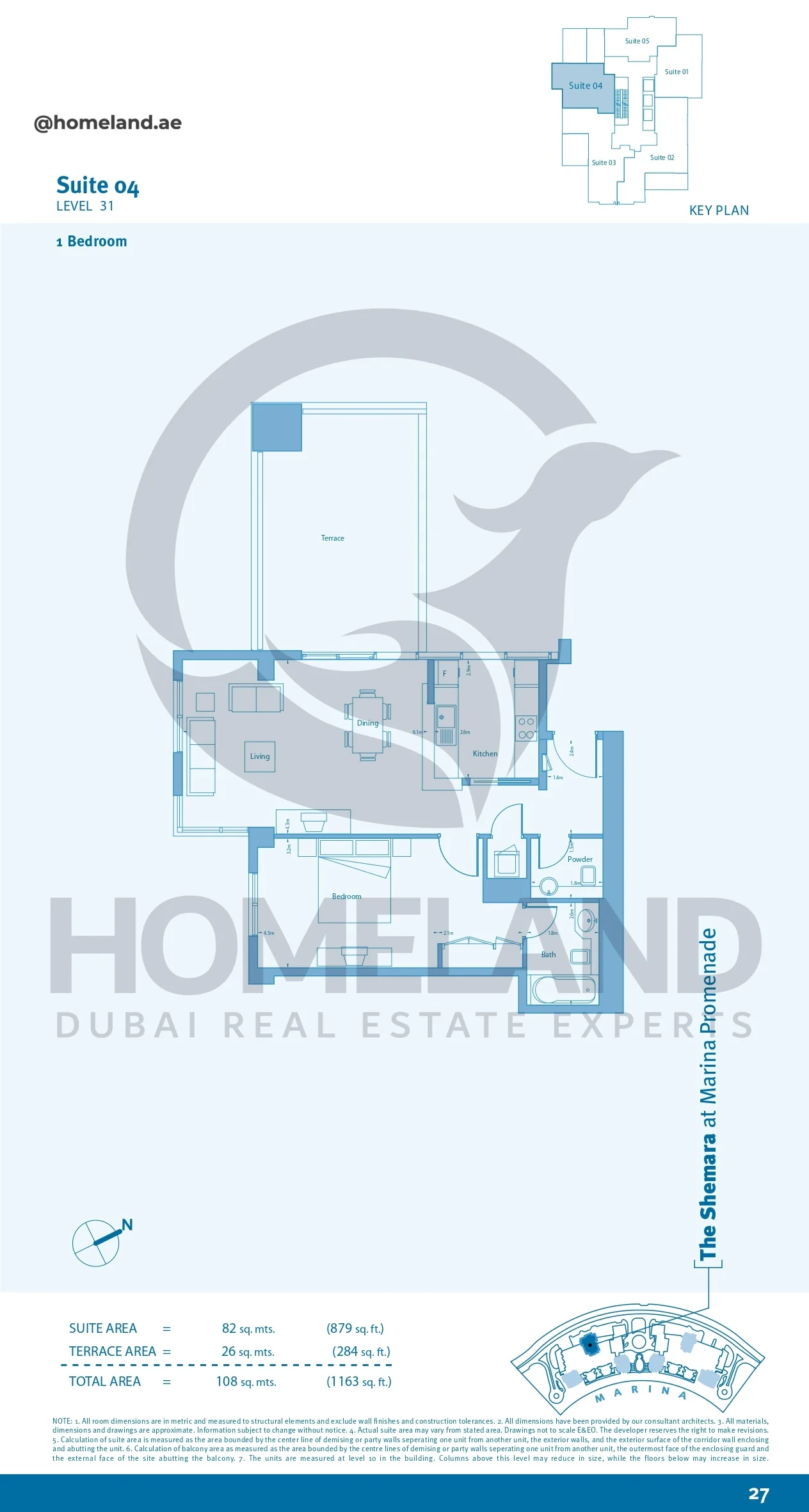 Marina Promenade The Shemara, 1BR, Suite 04, Level 31, 1163 SQFT