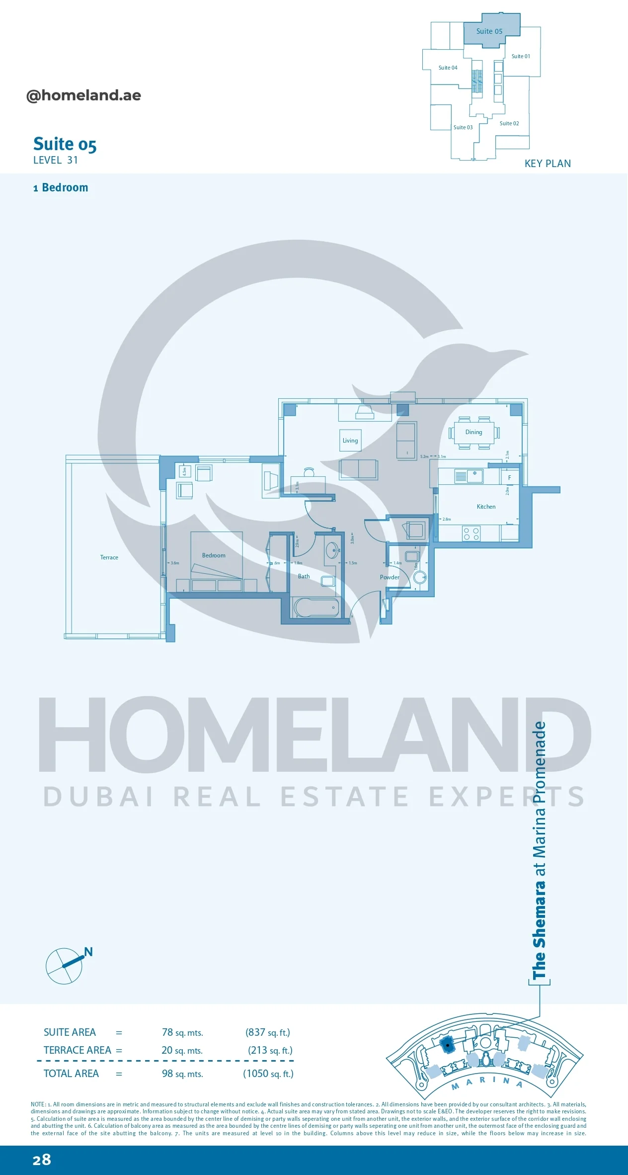 Marina Promenade The Shemara, 1BR, Suite 05, Level 31, 1050 SQFT