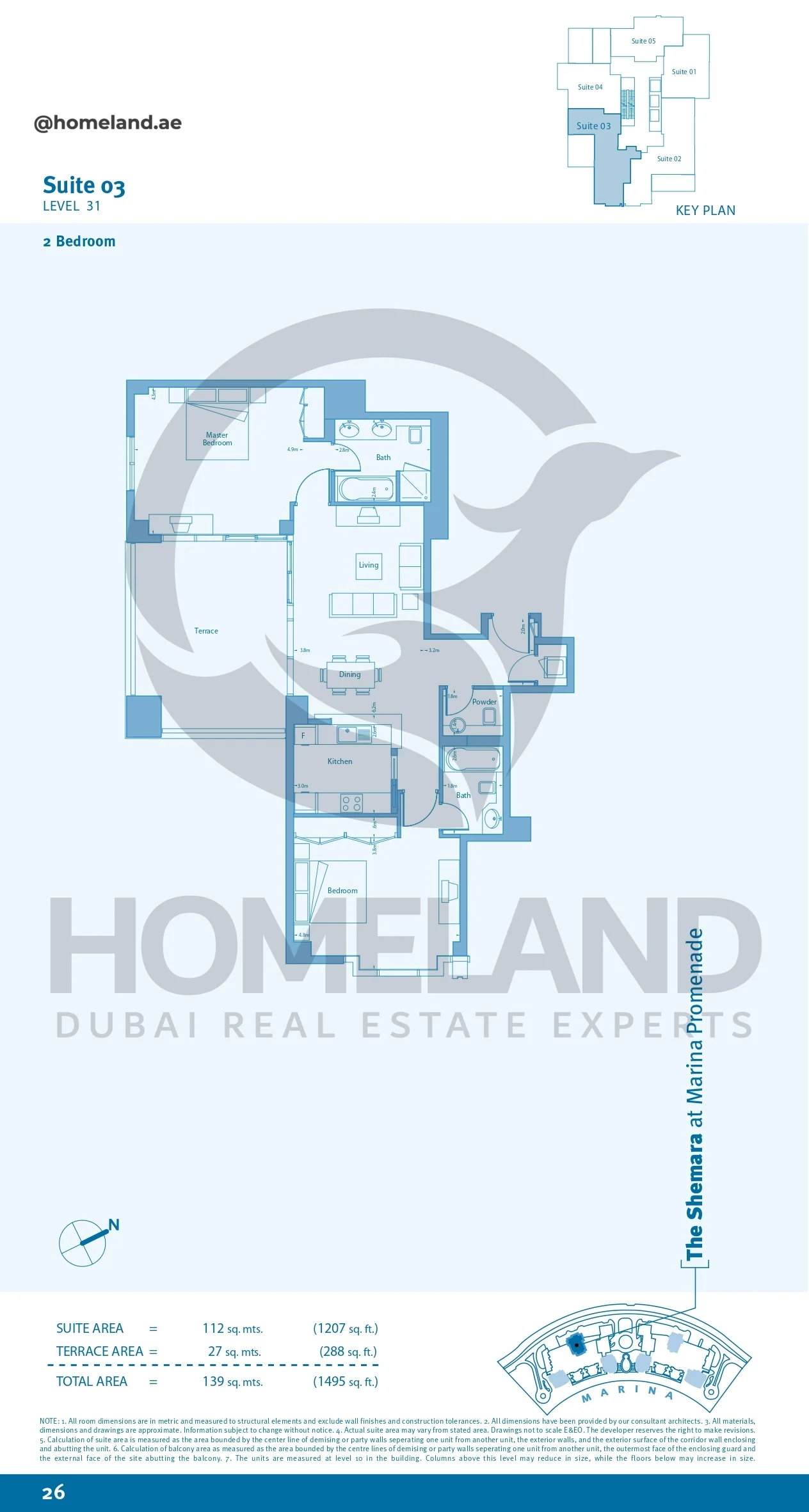 Marina Promenade The Shemara, 2BR, Suite 03, Level 31, 1495 SQFT