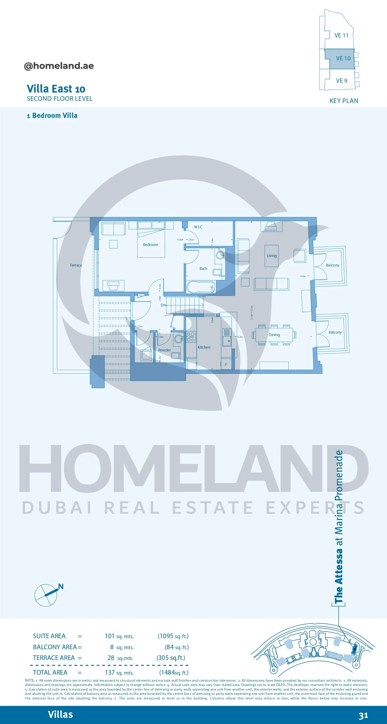 Marina Promenade_The Attessa, Villa East 10, 1BR, Second Floor Level, 1484 SQFT