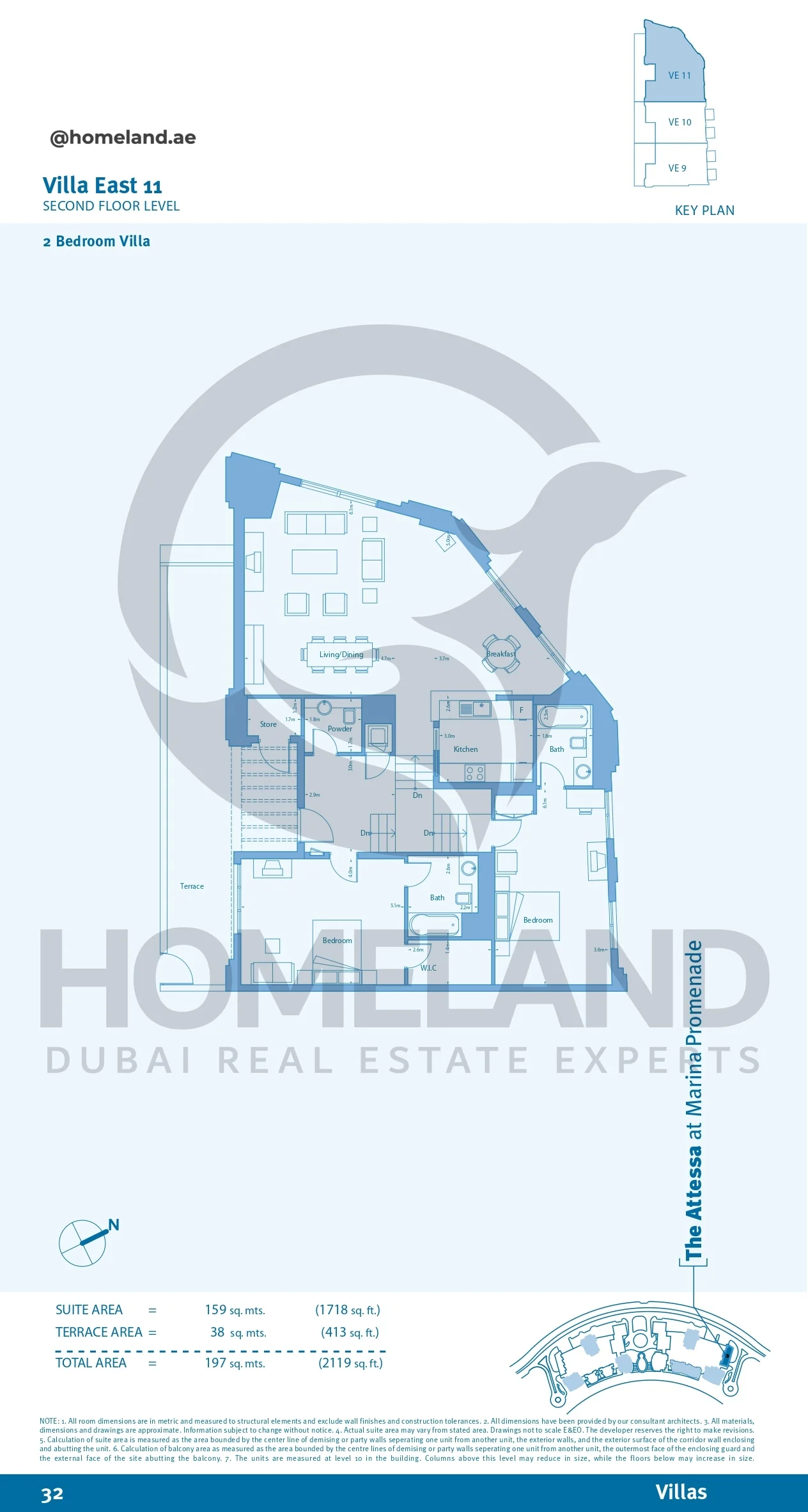 Marina Promenade_The Attessa, Villa East 11, 2BR, Second Floor Level, 2119 SQFT