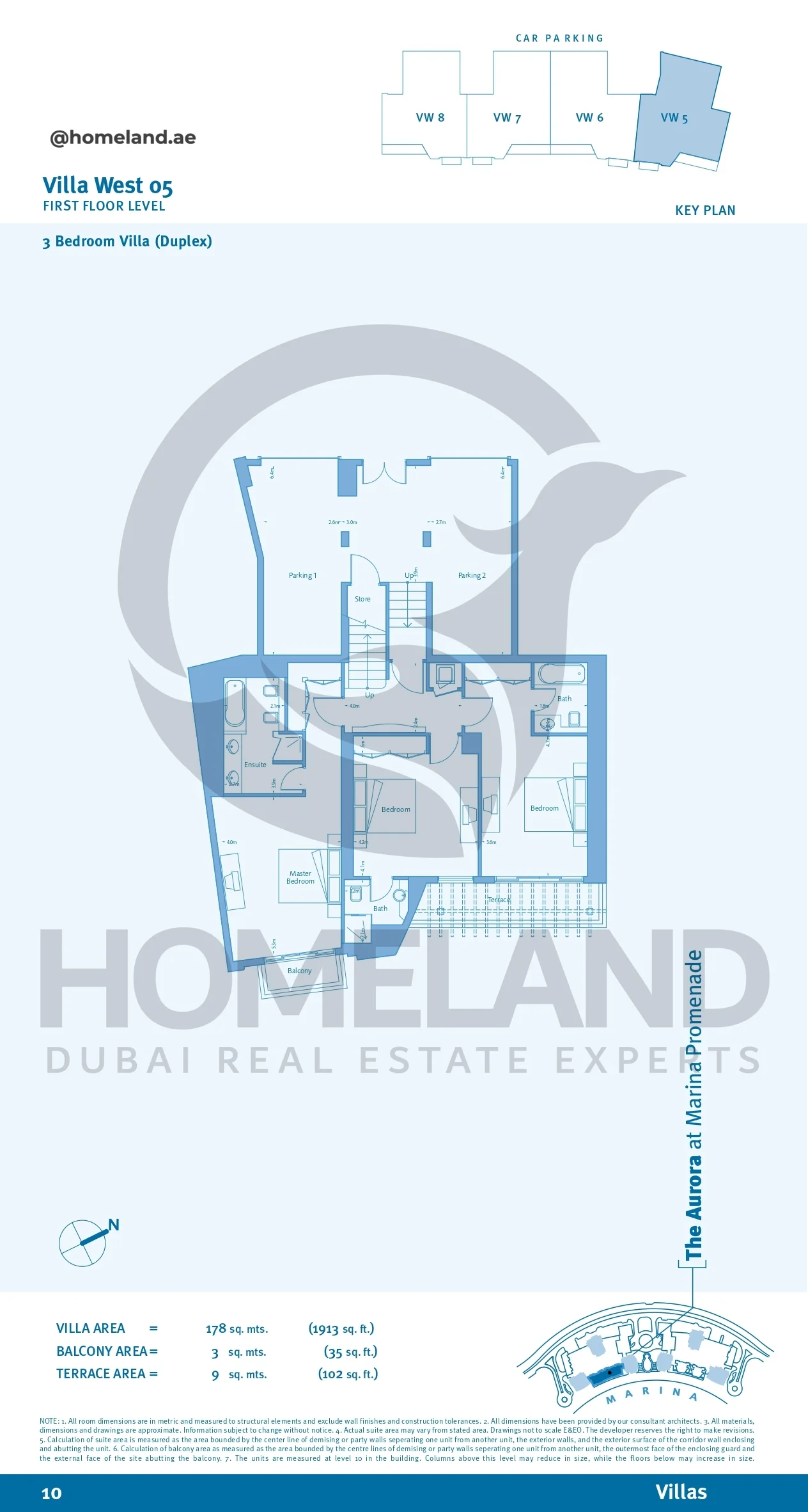Marina Promenade_The Aurora, Villa West 05, 3BR (Duplex), First Floor Level, 4416 SQFT