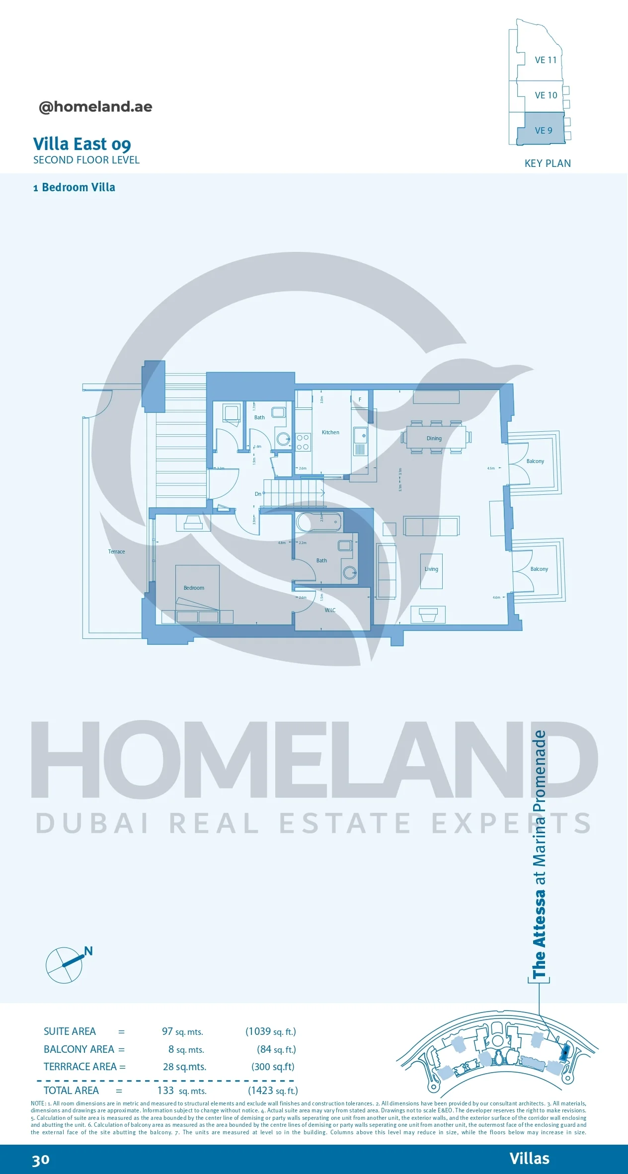 Marina Promenade_The Attessa, Villa East 09, 1BR, Second Floor Level, 1423 SQFT