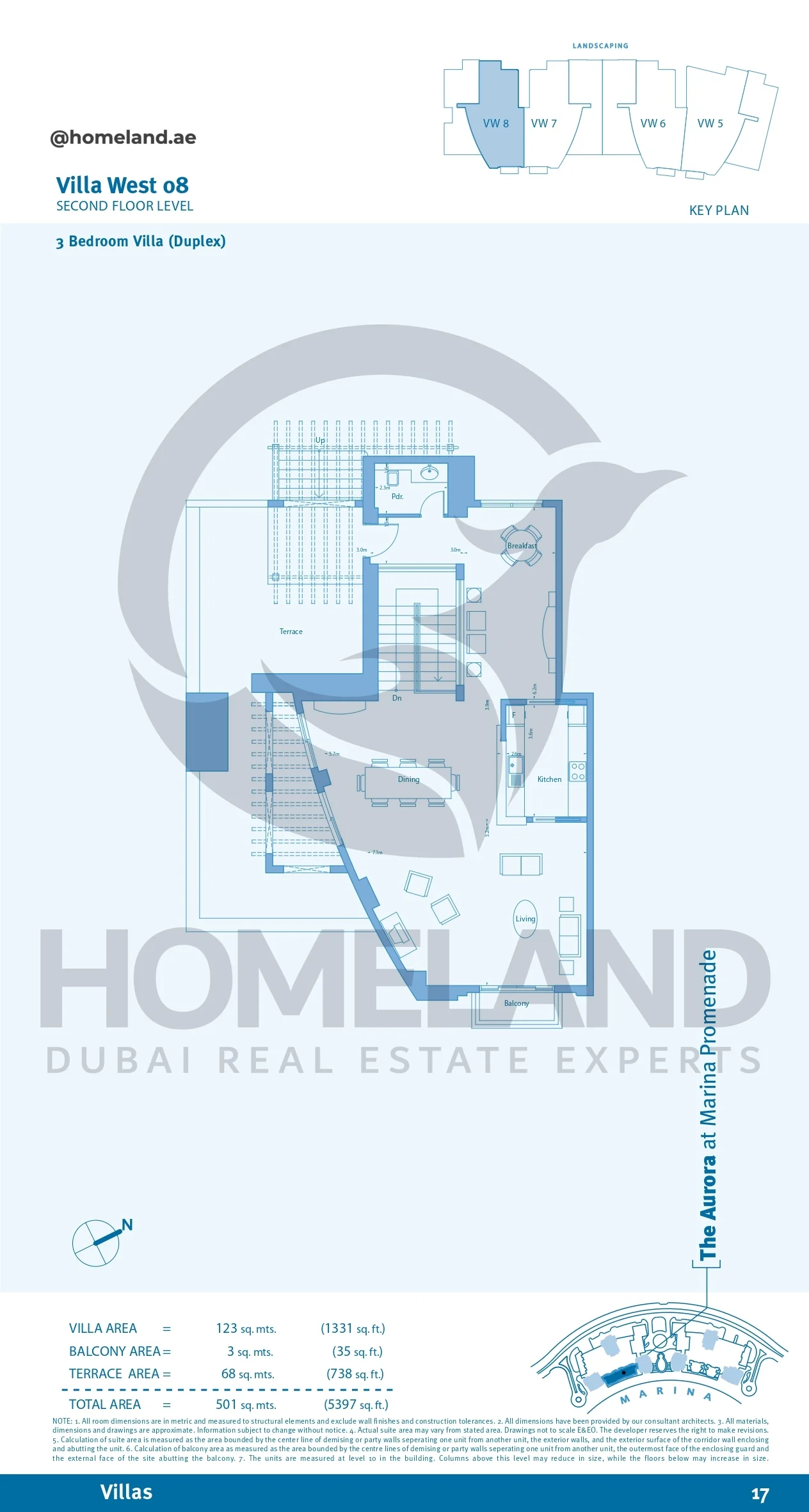 Marina Promenade_The Aurora, Villa West 08, 3BR (Duplex), Second Floor Level, 5397 SQFT