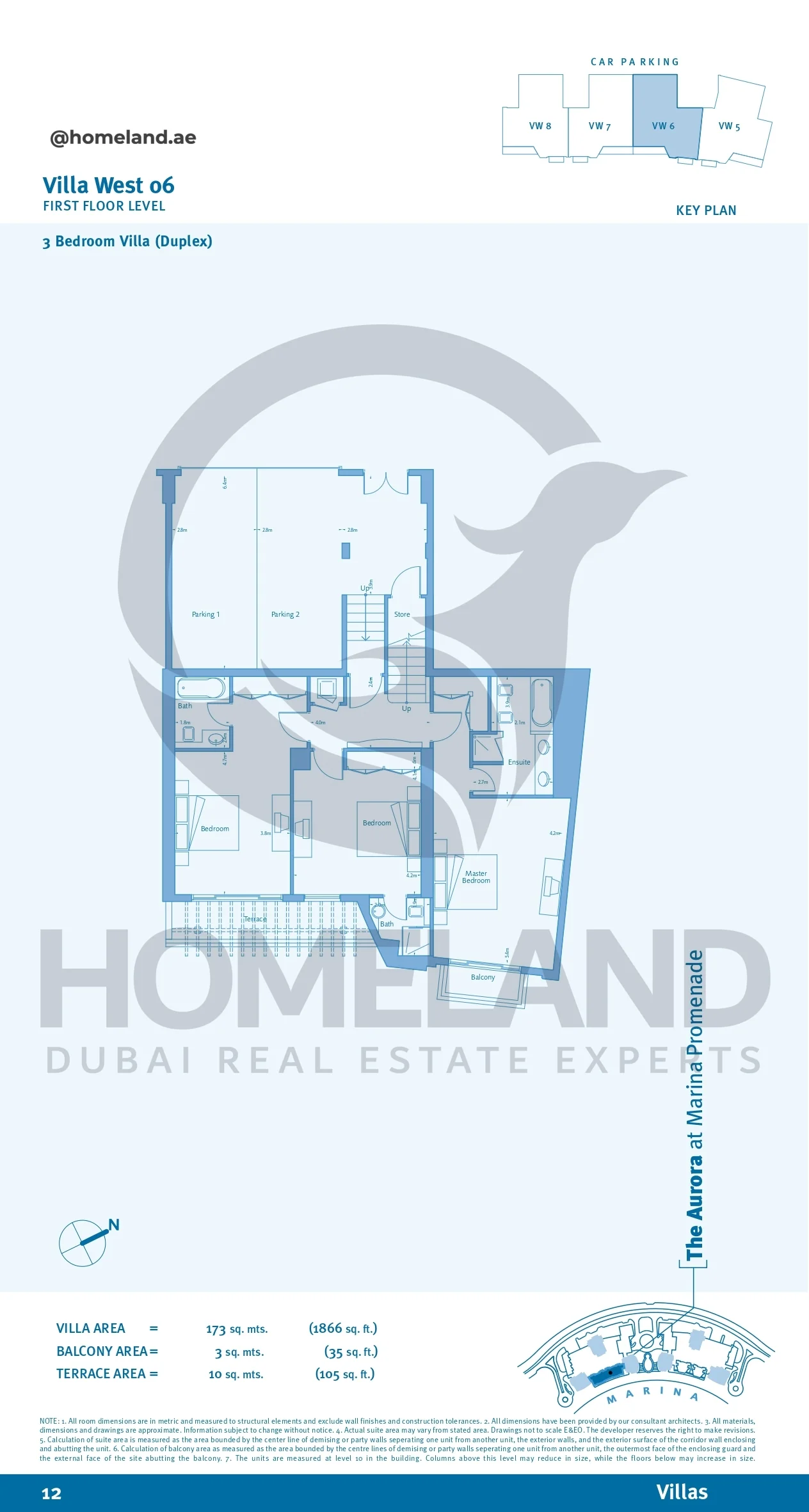 Marina Promenade_The Aurora, Villa West 06, 3BR (Duplex), First Floor Level, 4227 SQFT