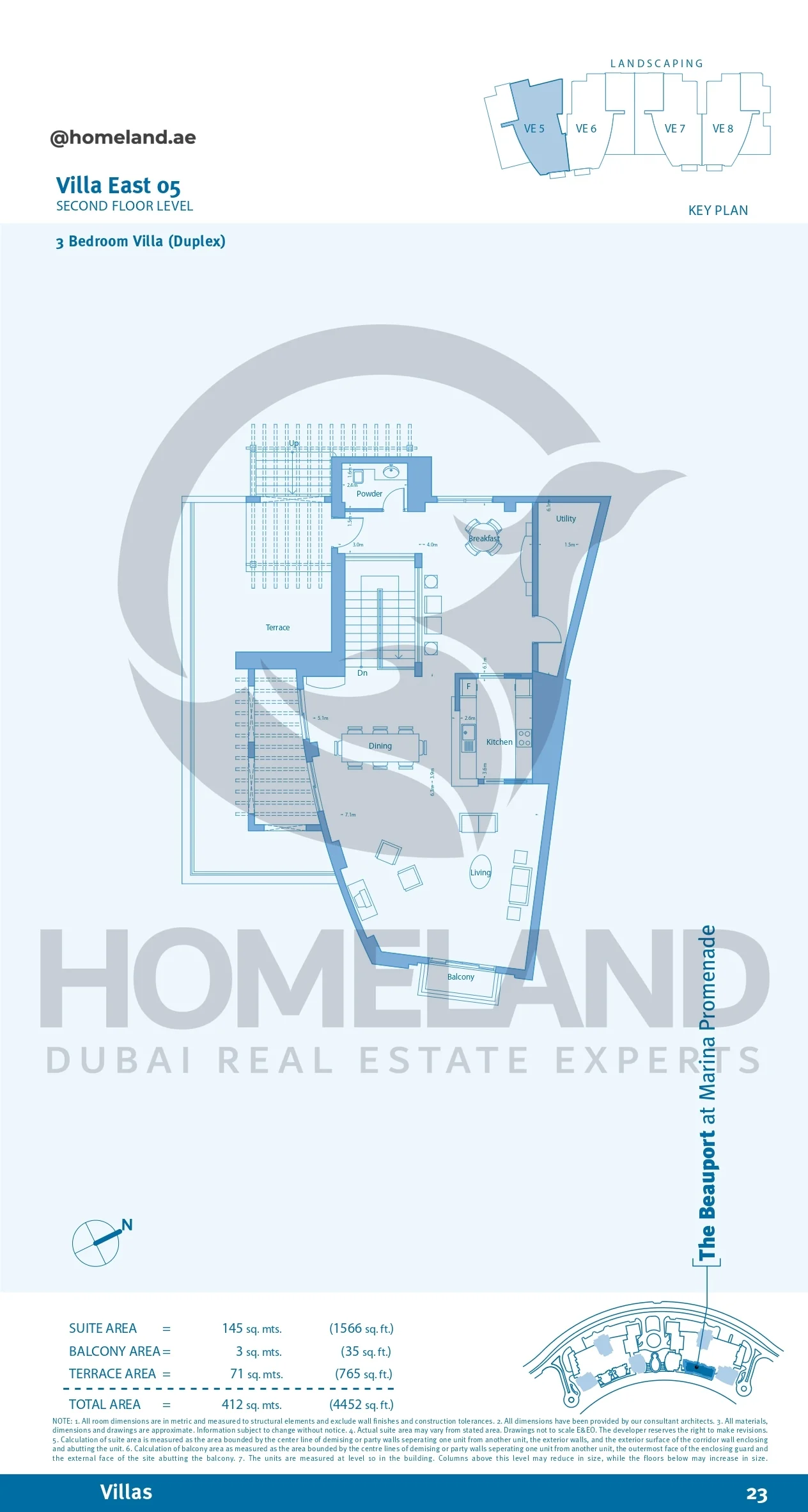 Marina Promenade_The Beauport, Villa East 05, 3BR (Duplex), Second Floor Level, 4452 SQFT