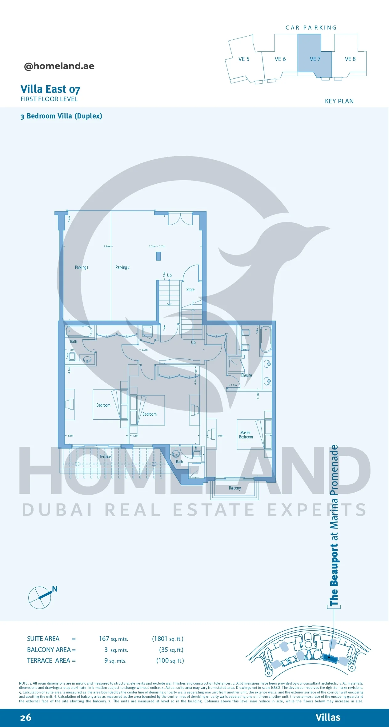 Marina Promenade_The Beauport, Villa East 07, 3BR (Duplex), First Floor Level, 4093 SQFT