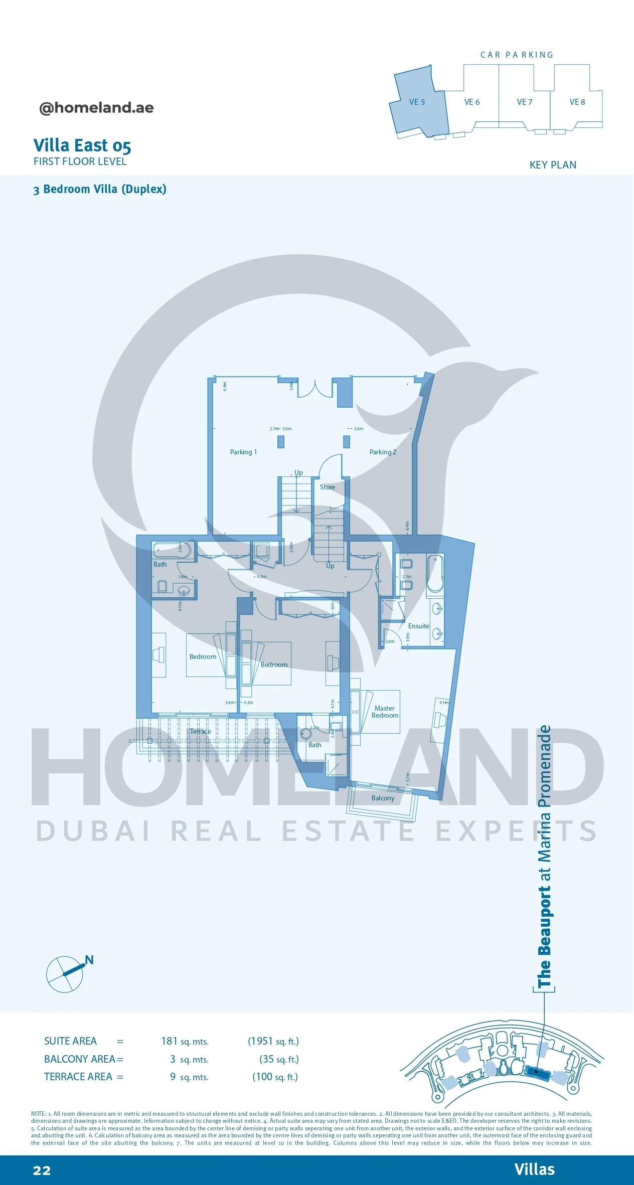Marina Promenade_The Beauport, Villa East 05, 3BR (Duplex), First Floor Level, 4452 SQFT