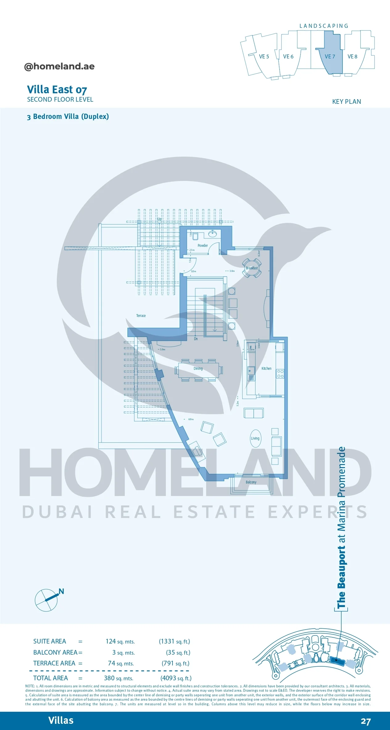 Marina Promenade_The Beauport, Villa East 07, 3BR (Duplex), Second Floor Level, 4093 SQFT