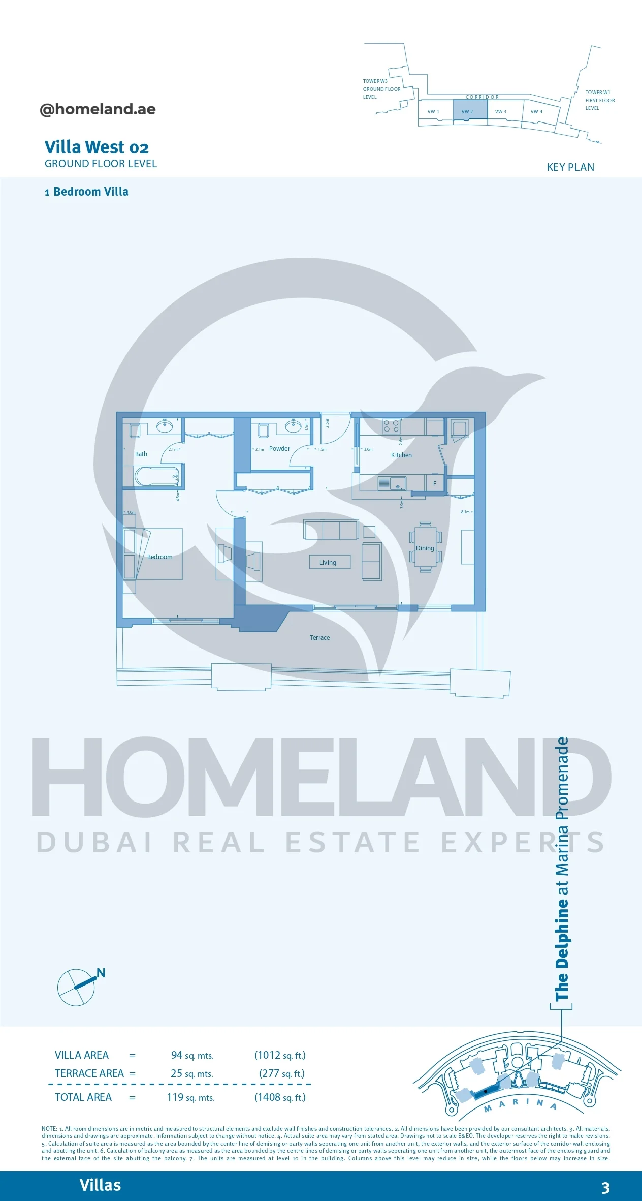 Marina Promenade_The Delphine, Villa West 02, 1BR, Ground Floor Level, 1408 SQFT